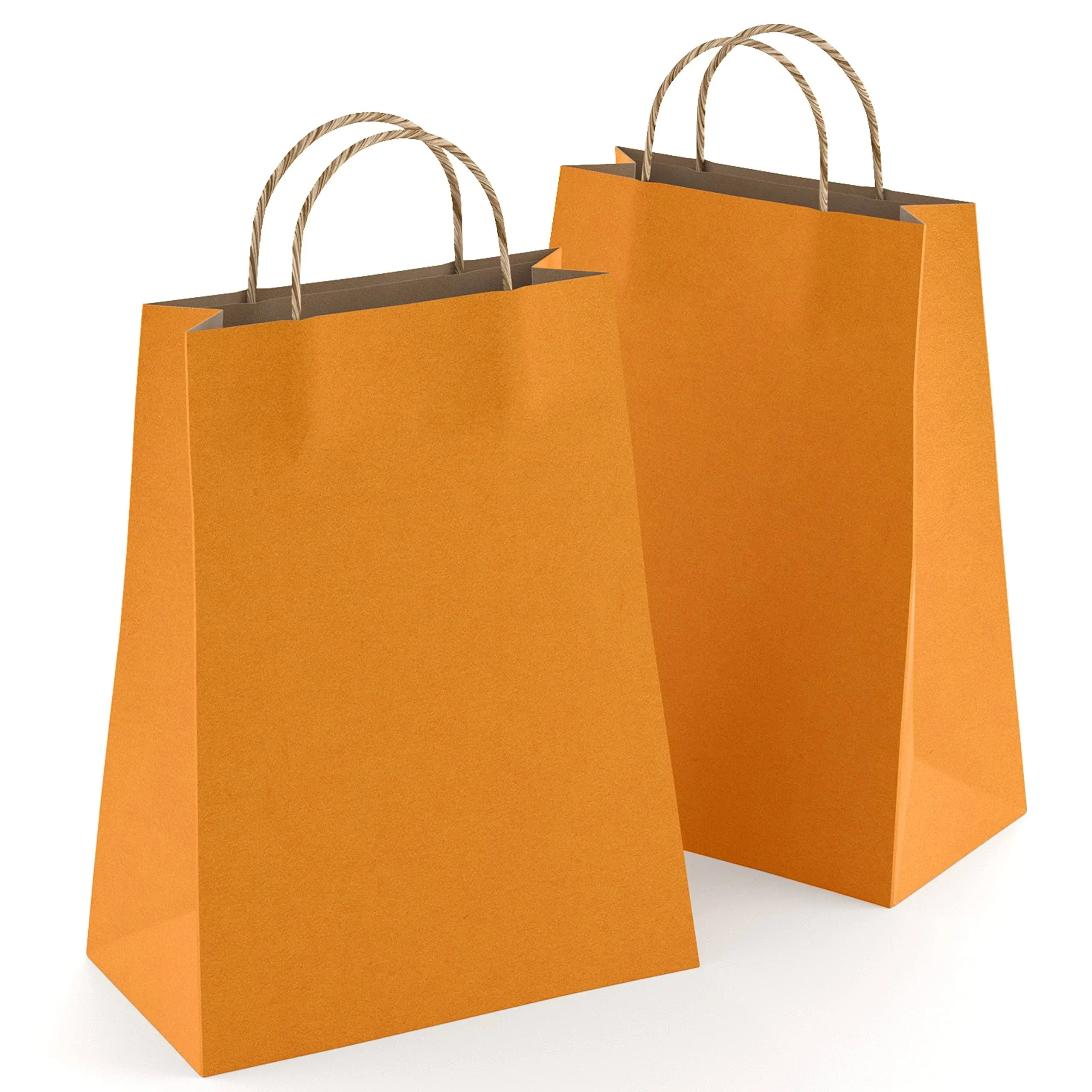 Kraft Paper Shopping Bags 8 x 4.75 x 10.5 Retail Bags w/ Handles, Orange / 25 Pack