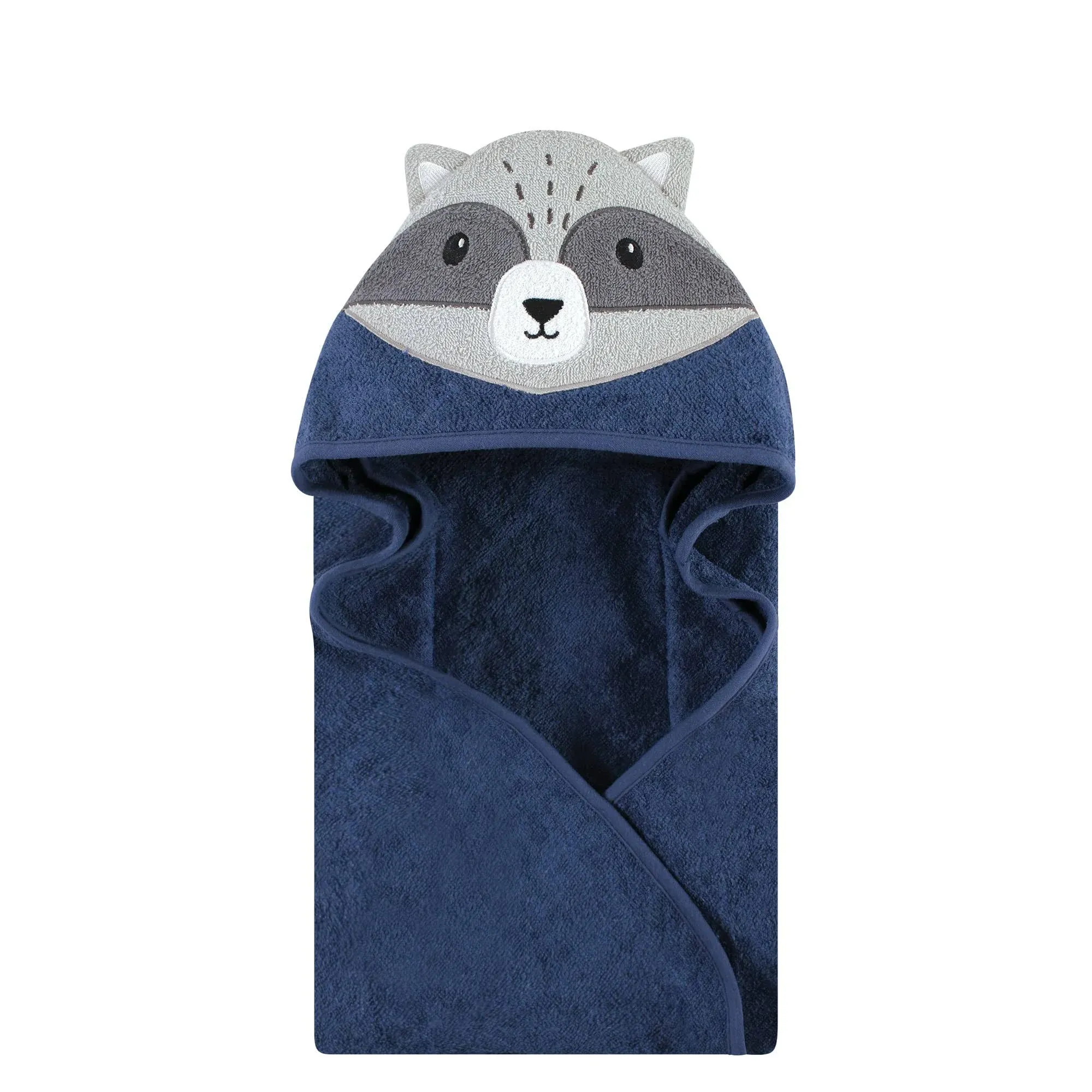 Hudson Baby Unisex Baby Cotton Animal Face Hooded Towel, Raccoon, One Size