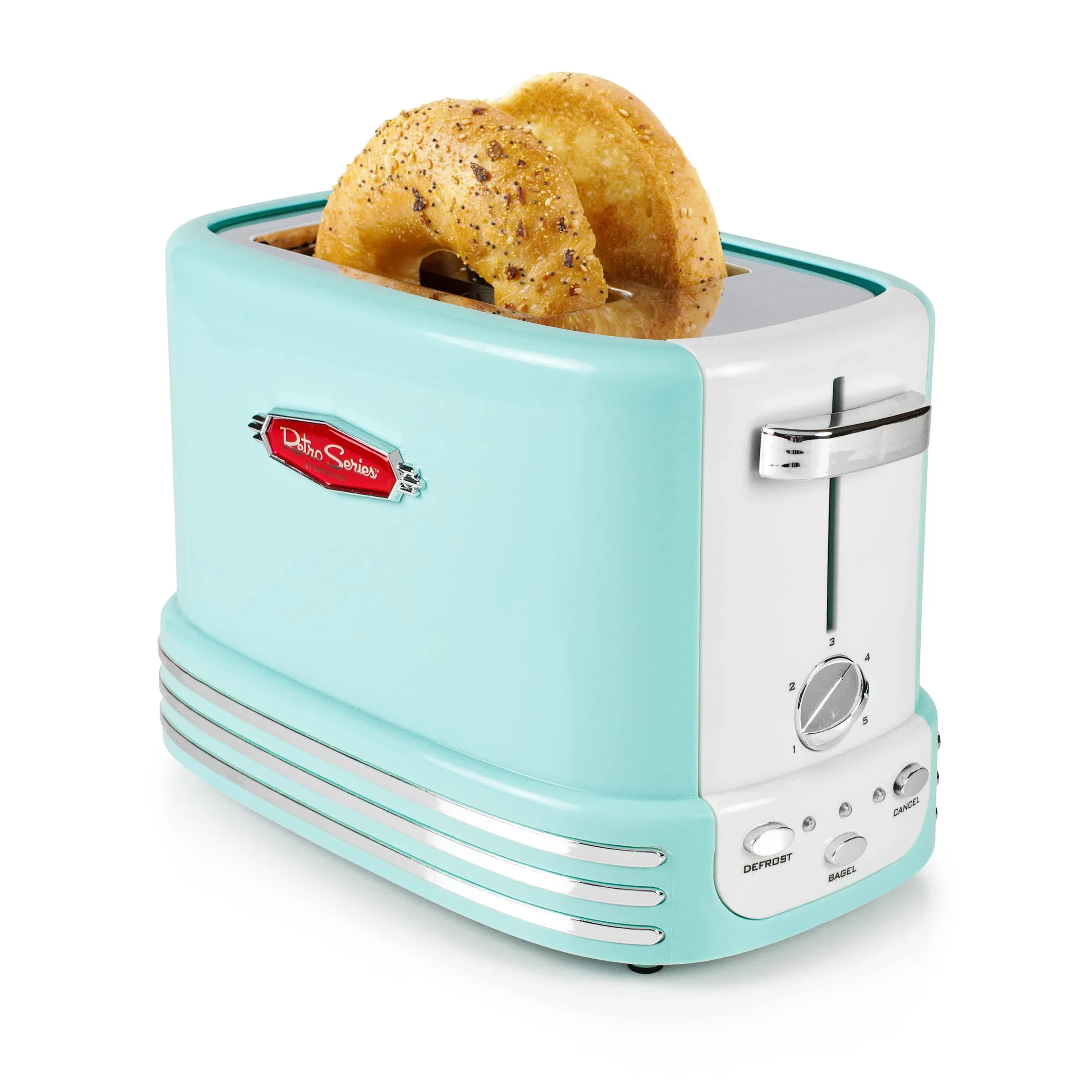 Nostalgia Retro Wide 2-Slice Toaster, Vintage Design With Crumb Tray, Cord Storage & 5 Toasting Levels, Pink