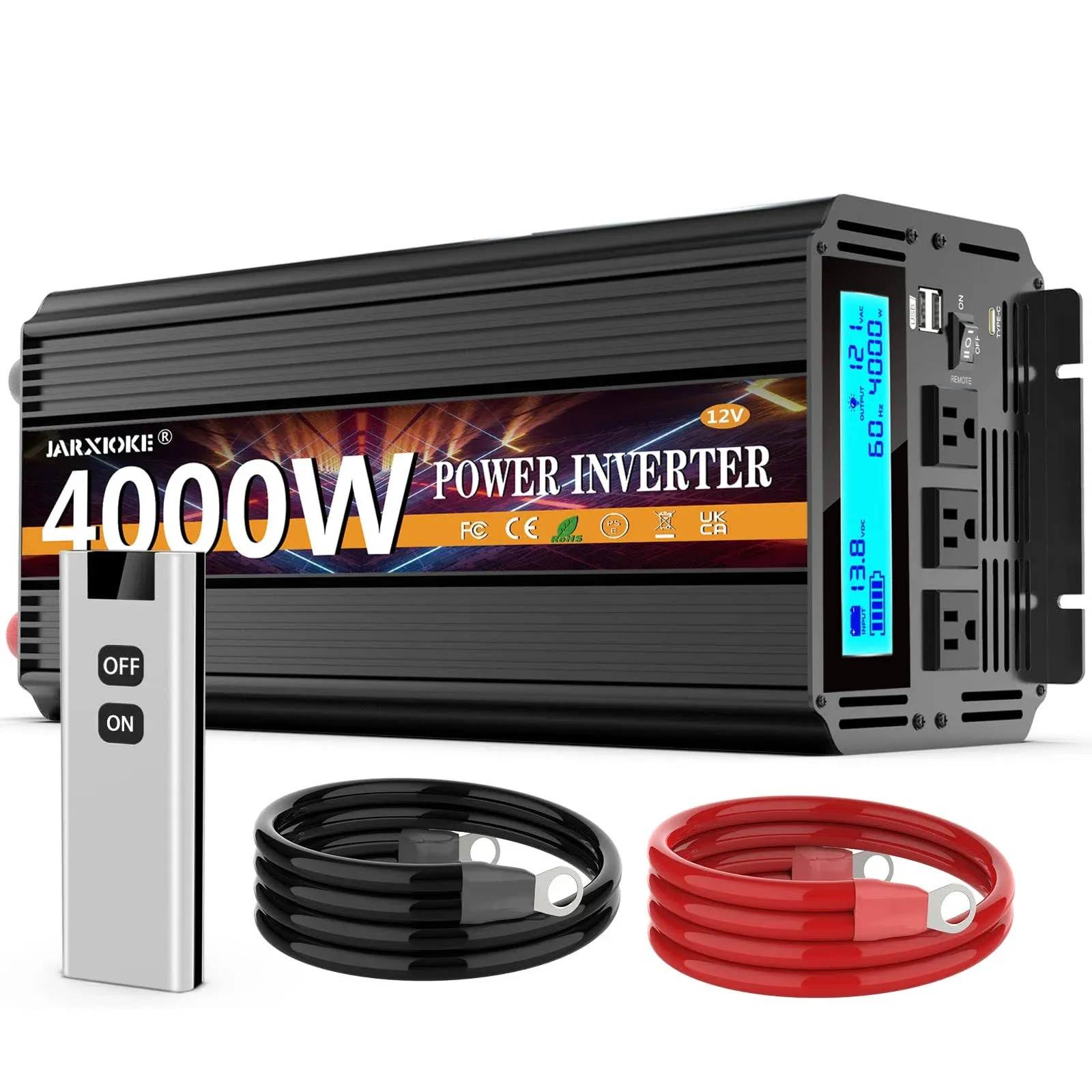 JARXIOKE 4000 Watt Power Inverter, 12V DC to 110V 120V Converter for Home RV Off