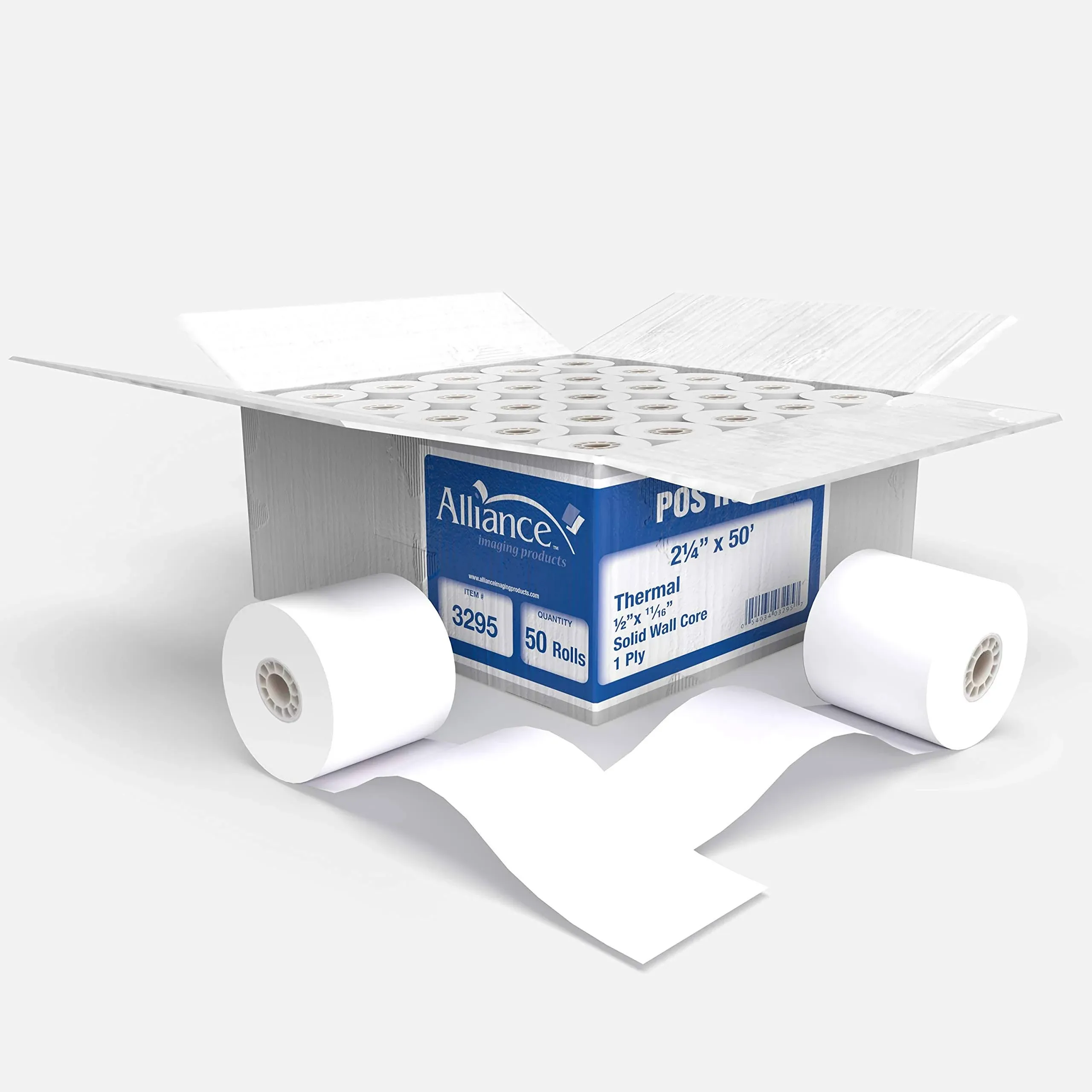 Alliance Thermal Paper Receipt Rolls, 2 1/4' x 50', White, 50 Rolls