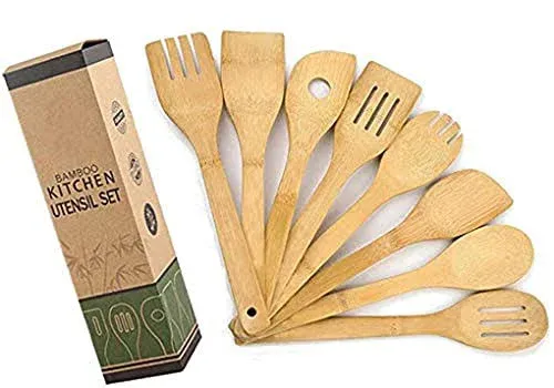 Surlong Cooking 8-Piece Bamboo Utensil Set Apartment Essentials Wood Spatula ...