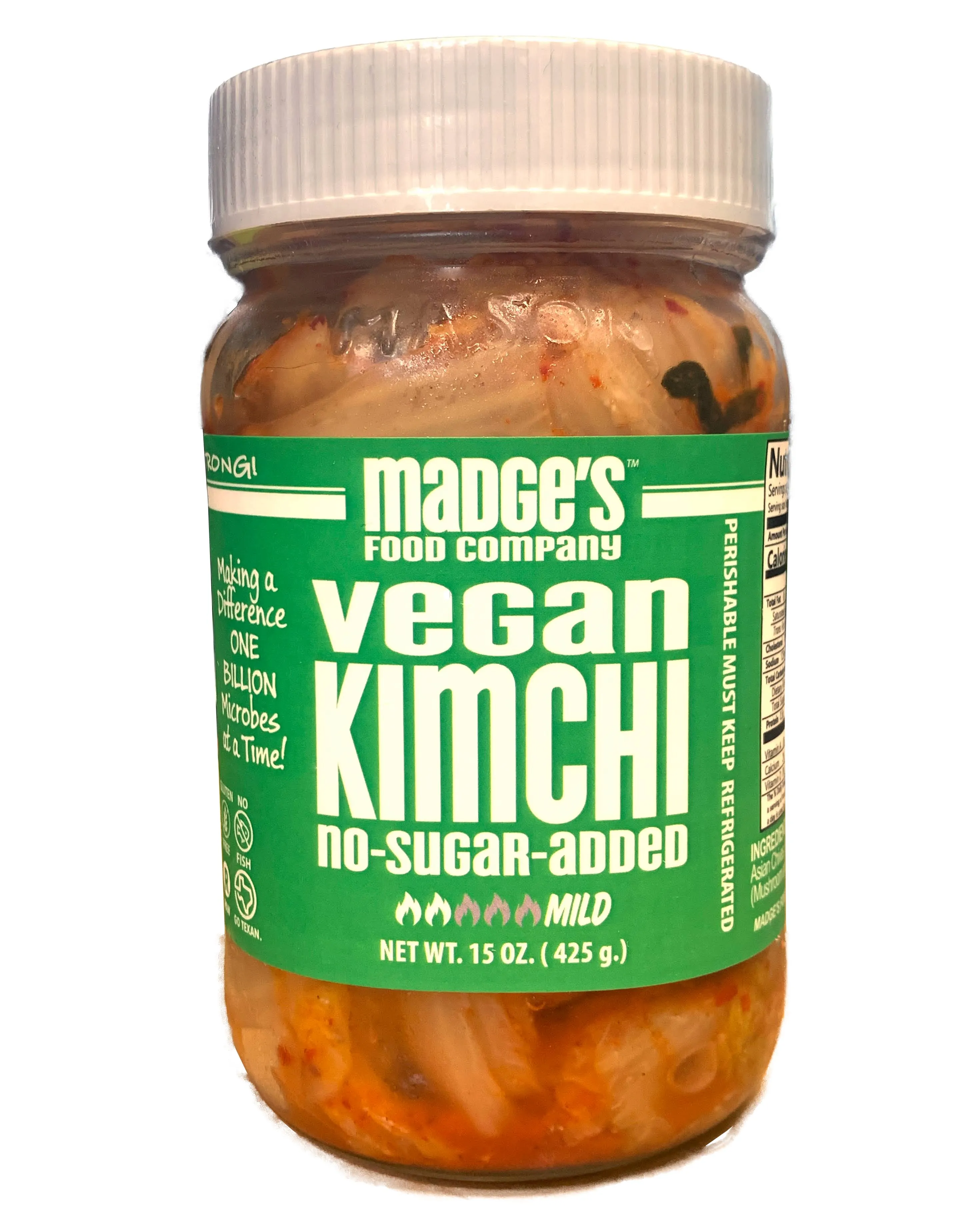 Madge's Food Traditional Vegan Kimchi Made from Napa Cabbage, Contains Probiotics, Gut Enzymes & Fermented Longer for Increased Health Benefits, No Sugar Added, Mild, 15oz