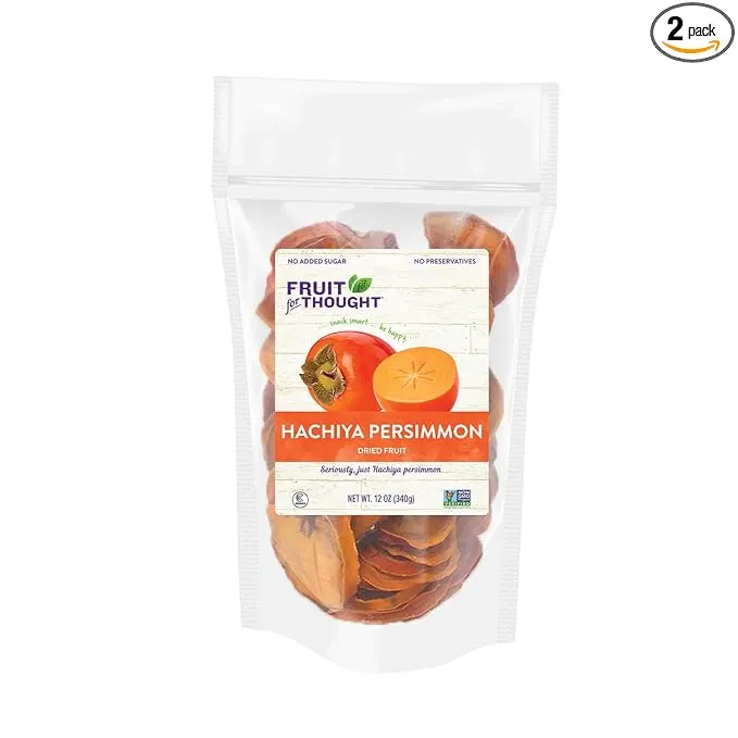 Fruit for Thought Dried Persimmons | Dried Fruit Snack Packs | At Home, Work, or On The Go | Unsweetened Hachiya Persimmon | 12 Ounce Bags Pack of 2