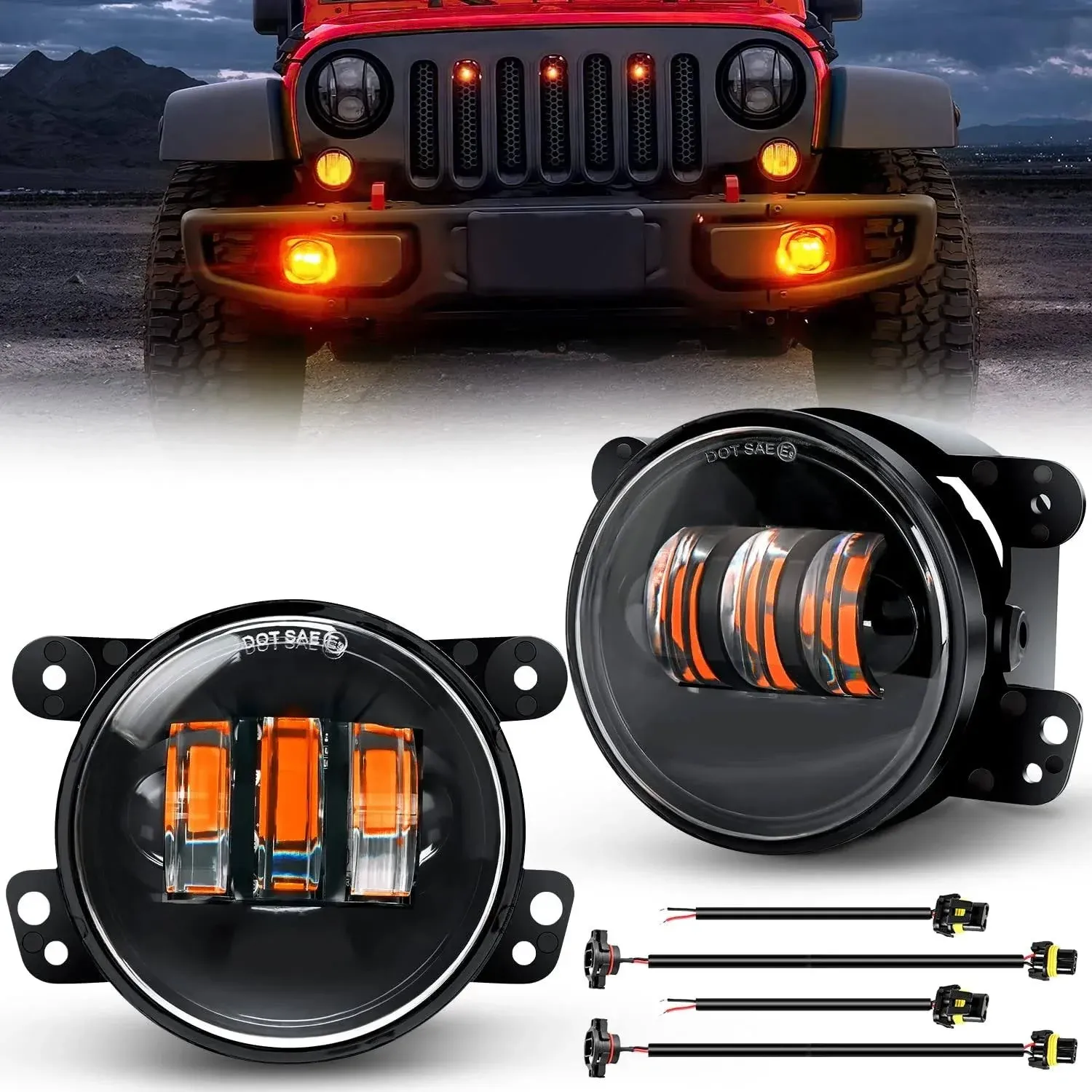 Nilight 4 Inch LED Fog Light Assembly Compatible with 2007 2008 2009 2010 2011 2012 2013 2014 2015 2016 2017 2018 Jeep Wrangler JK Unlimited JKU w/Conversion Cable Clear Fog Lamps