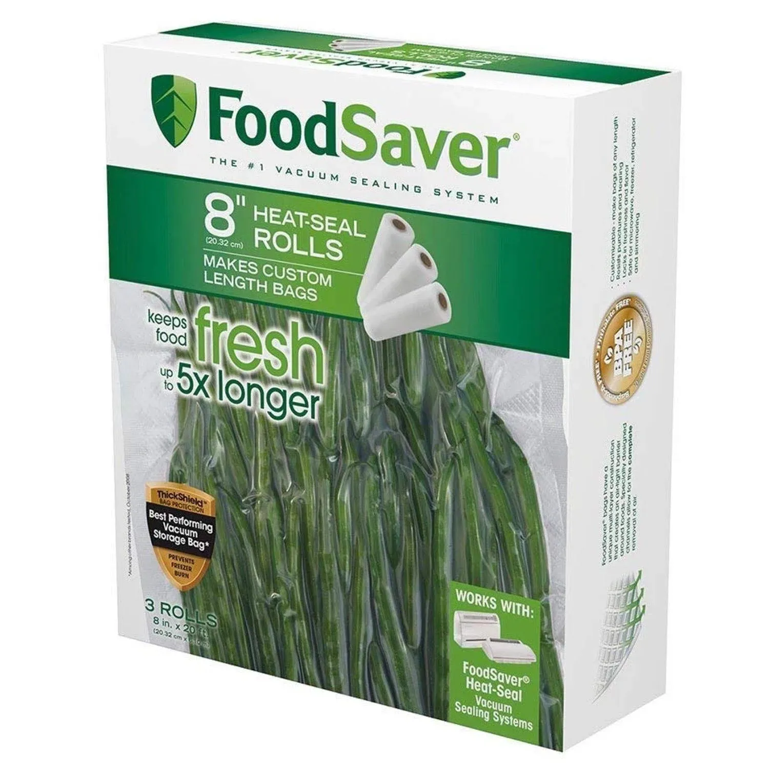 FoodSaver 8&#034; x 20&#039; 3 roll Vacuum Bag Roll with BPA-Free Multilayer Construction