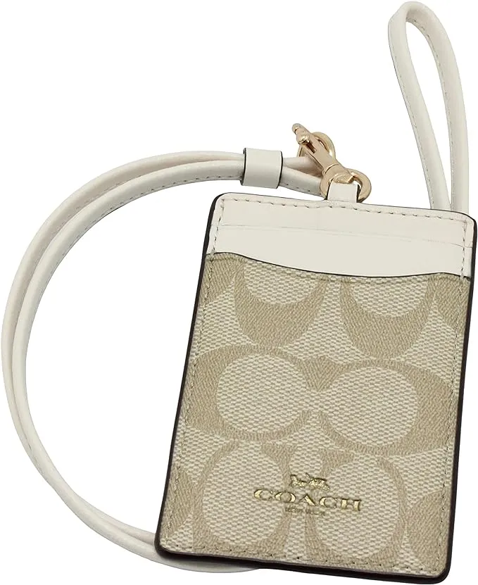 New Coach F63274 Lanyard ID Case in Signature Im/light Khaki Chalk