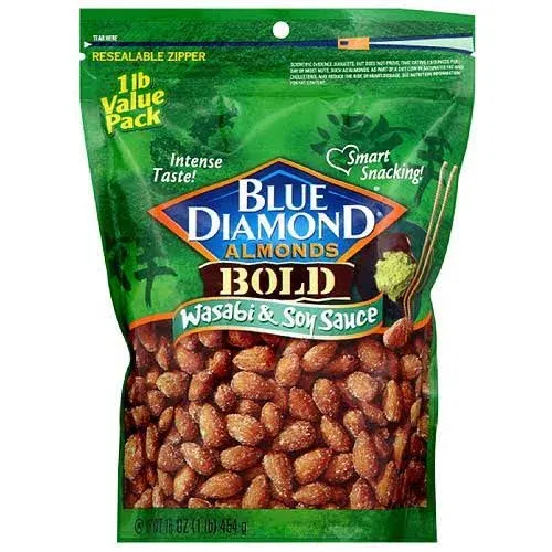 Blue Diamond Wasabi & Soy Sauce Almonds, 16 oz (Pack of 6)