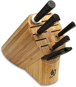 Shun Sora 6 Piece Block Set, Includes 8" Chef's Knife, 3.5" Paring Knife, 6" Utility Knife & More, Handcrafted Japanese Knife Set, VG10 Steel Edges and 420J Stainless Steel Blades, Balanced Handles