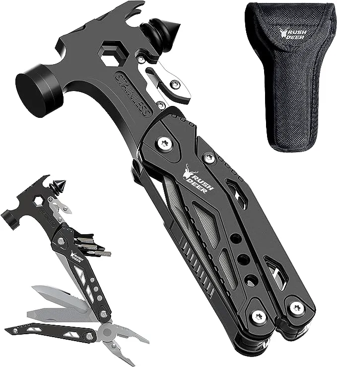 Rushdeer Gifts for Men, 16-in-1 Hammer Multitool, Portable Multi Tool Pliers, Camping Essentials Survival Gear for Husband, Cool Gadgets Tools for Boy, Christmas Stockings for Dad