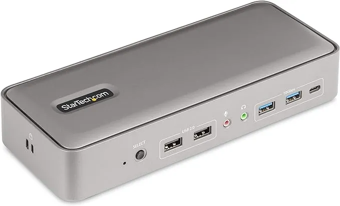 StarTech.com Dual-Laptop USB-C KVM Docking Station, Dual-Monitor 4K 60Hz DisplayPort Dock, 5x USB Hub, GbE, 90W/45W Power Delivery to Two Laptops, Windows/macOS, 2-Host KVM Dock (129UE-USBC-KVM-DOCK)