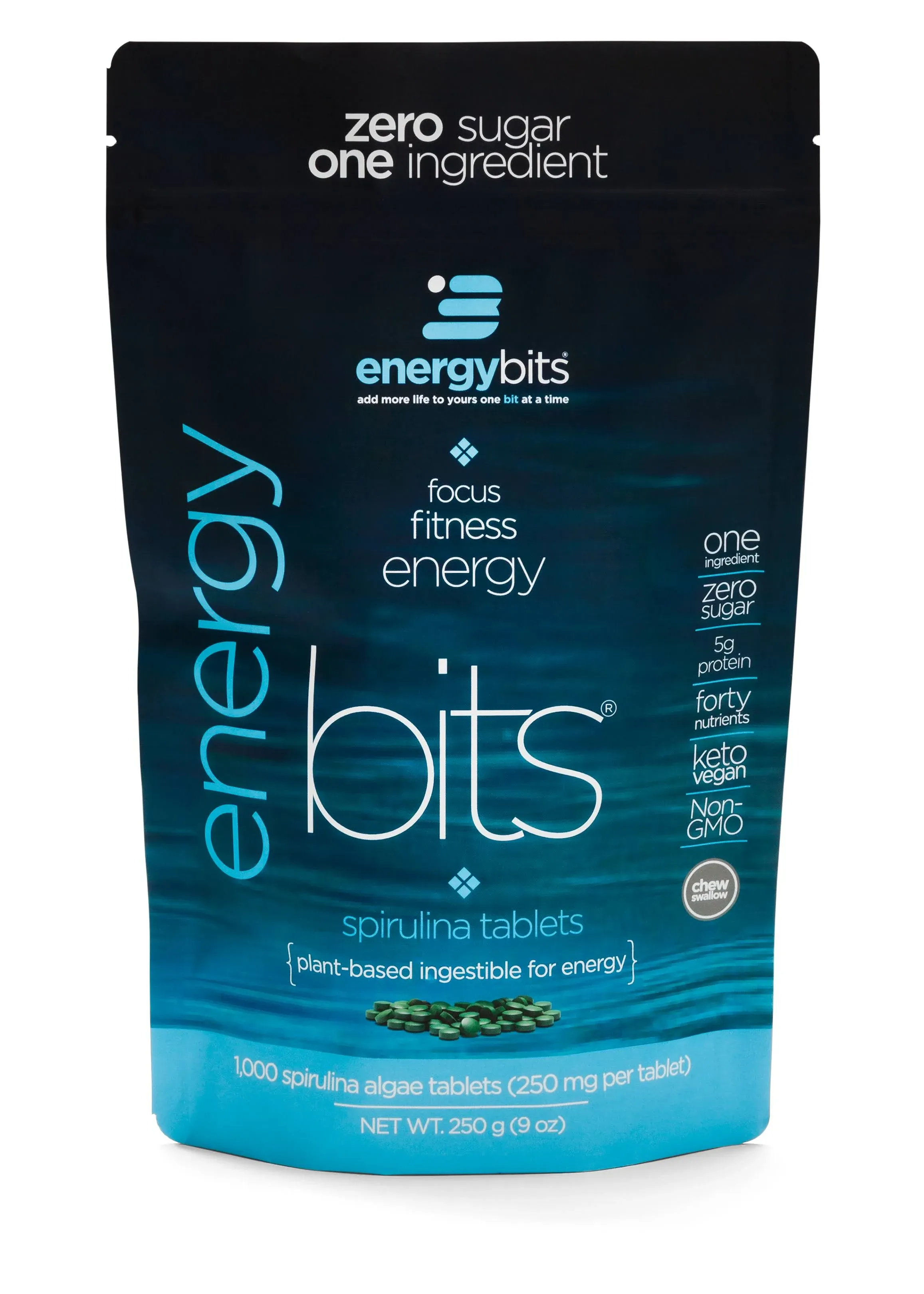 ENERGYBITS - Organic Spirulina Tablets - Plant-Based Algae Superfood - for Focus, Fitness, Energy - Plant Protein - Gluten Free - Collagen, Vitamin B12, Omega 3 - Keto & Vegan - 360 Algae Tablets