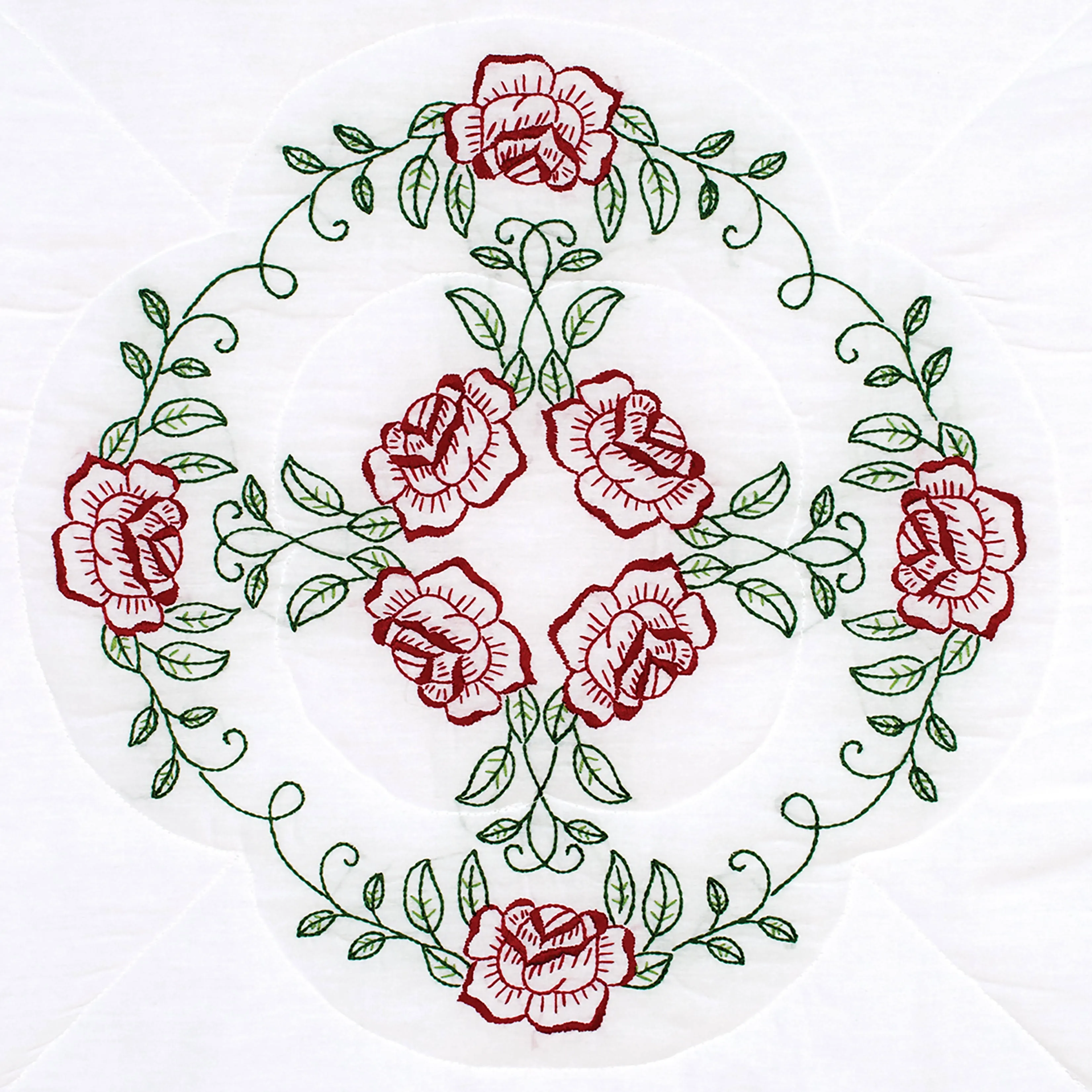 Jack Dempsey Needle Art Circle of Roses Hand Embroidery, White