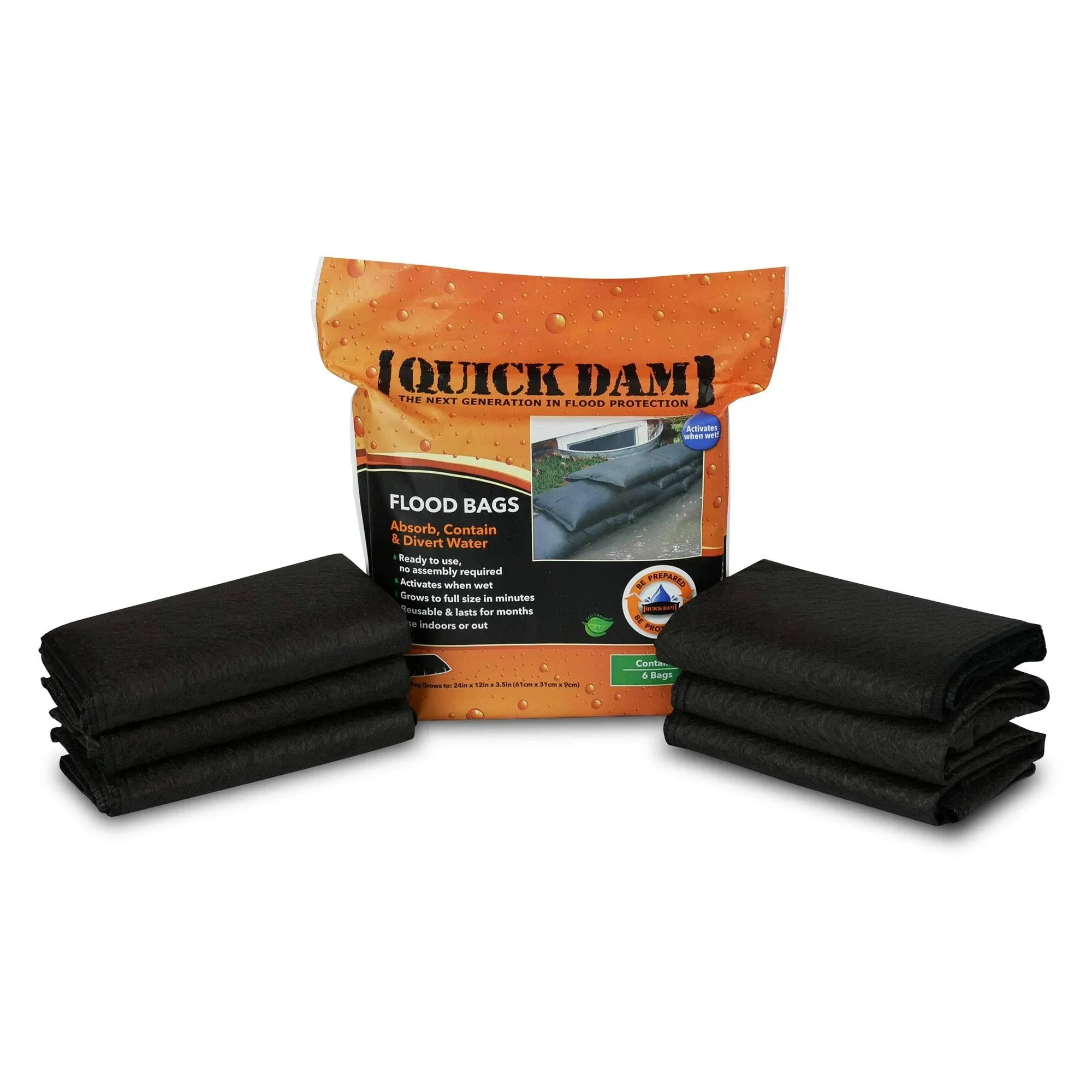 Quick Dam Flood Bags 3.5 inch H x 12 inch W x 24 inch L Sandless Sandbags 6