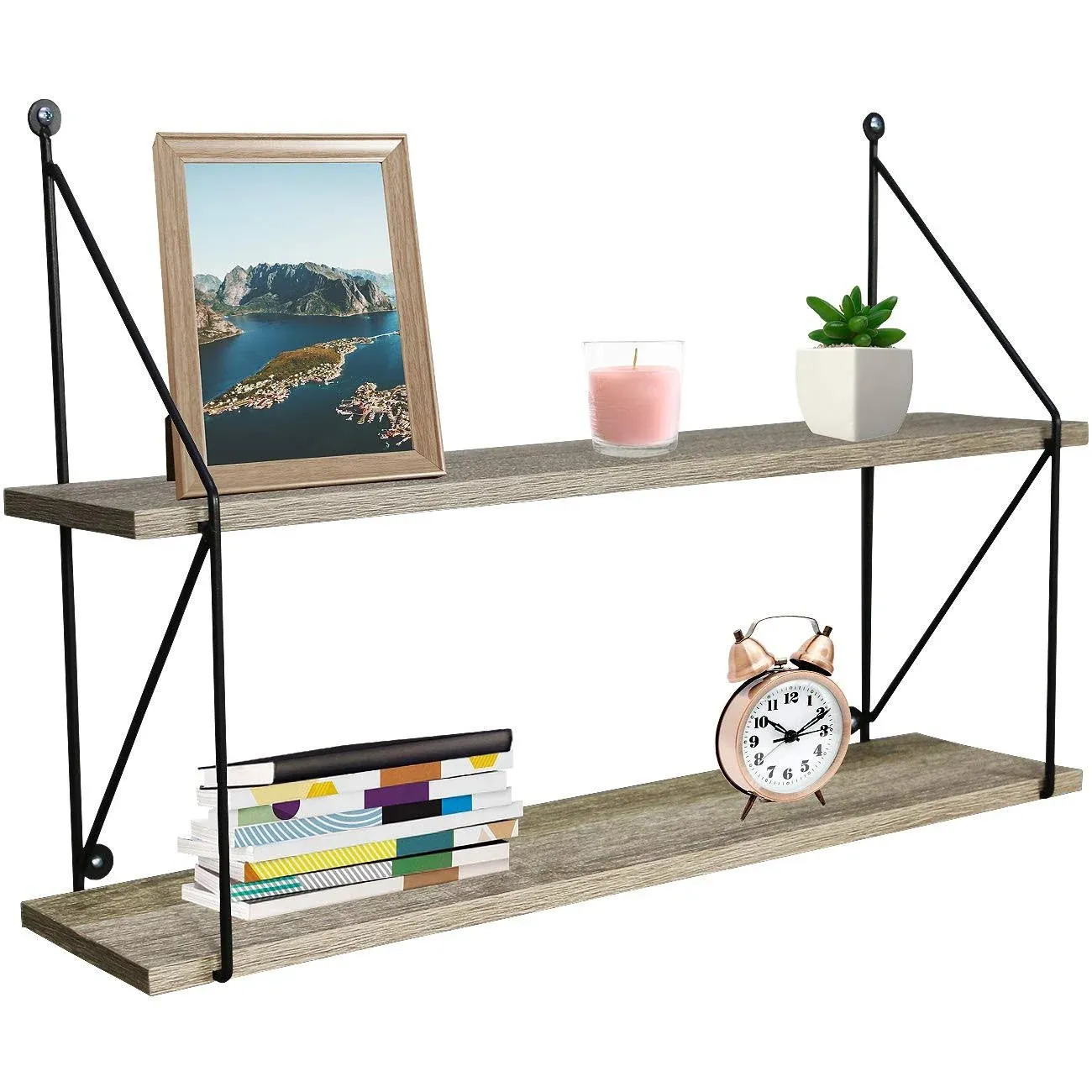 Floating Shelf with Metal Brackets (2 Tier)