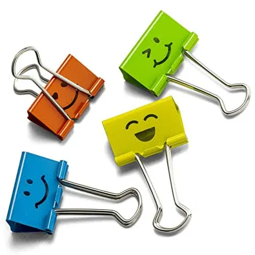 Smiling Face Binder Clips, Medium, Ass&#039;t Colors 36 Pcs, Paper Clamps for Offi...