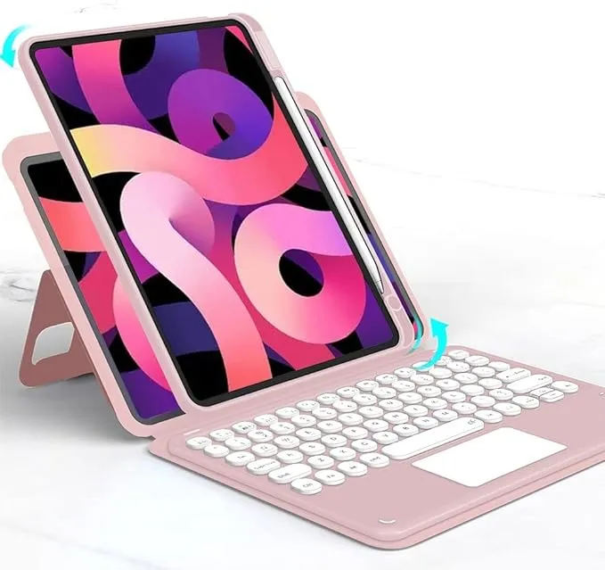 HENGHUI Magnetic Case for iPad 9th 8th 7th Generation/Air 3rd Gen Pro 10.5" Vertical Keyboard Case Touchpad Cute Color Keyboard Clear Back Cover Detachable BT Touch Keyboard (Pink(Round Key))