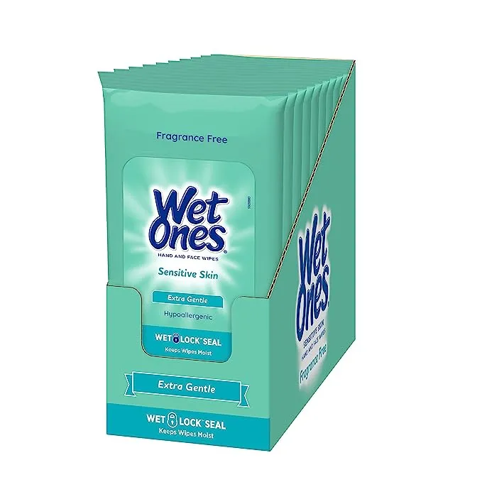 Wet Ones Hand Wipes for Sensitive Skin | Wipes Case for Hand and Face | 20 ct. Travel Size (10 pack)