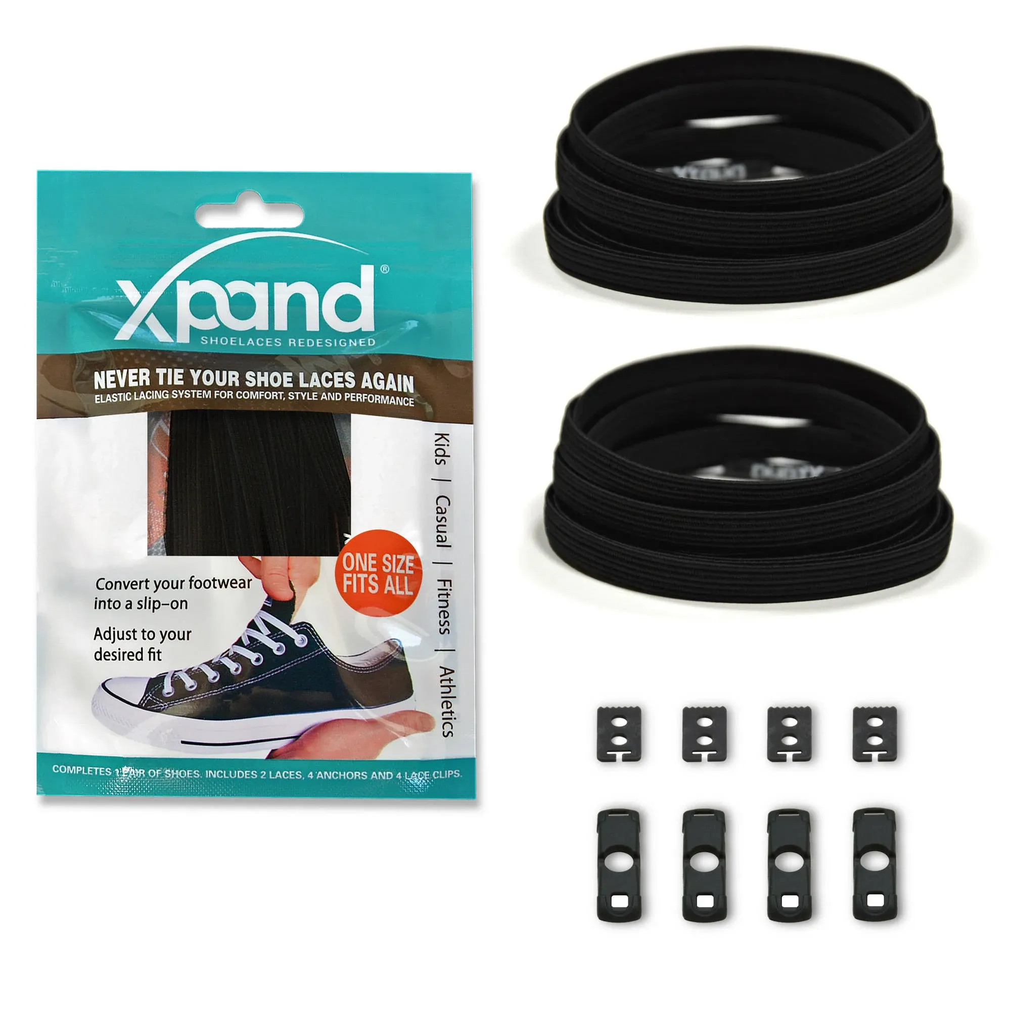 Xpand No Tie Shoelaces System with Elastic Laces, One Size Fits All, Adult and Kids Shoes, True Blue, Adult Unisex