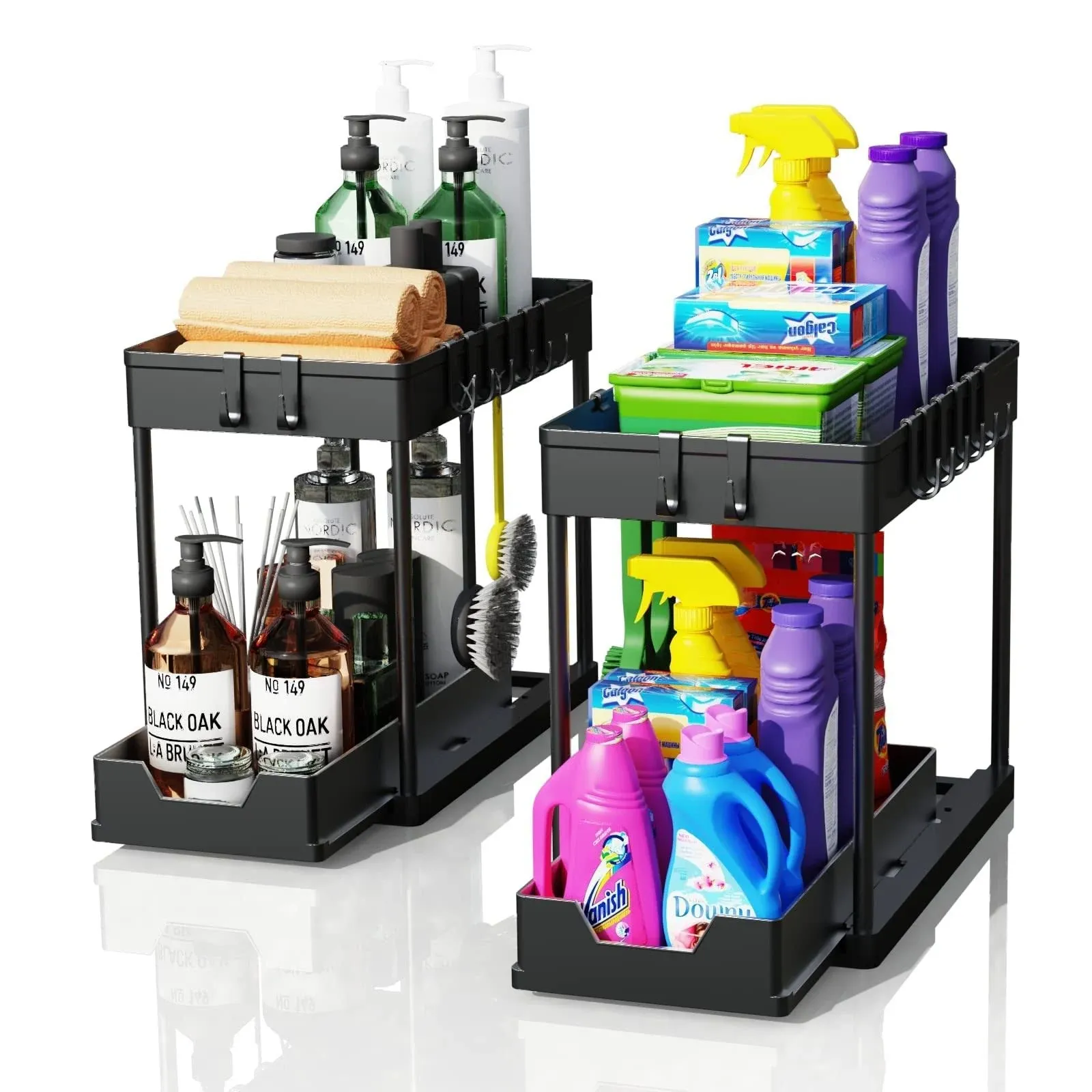 2Pk Under Sink Organizer &amp; Storage,2Tier Sliding Cabinet Basket Organizer w Hook