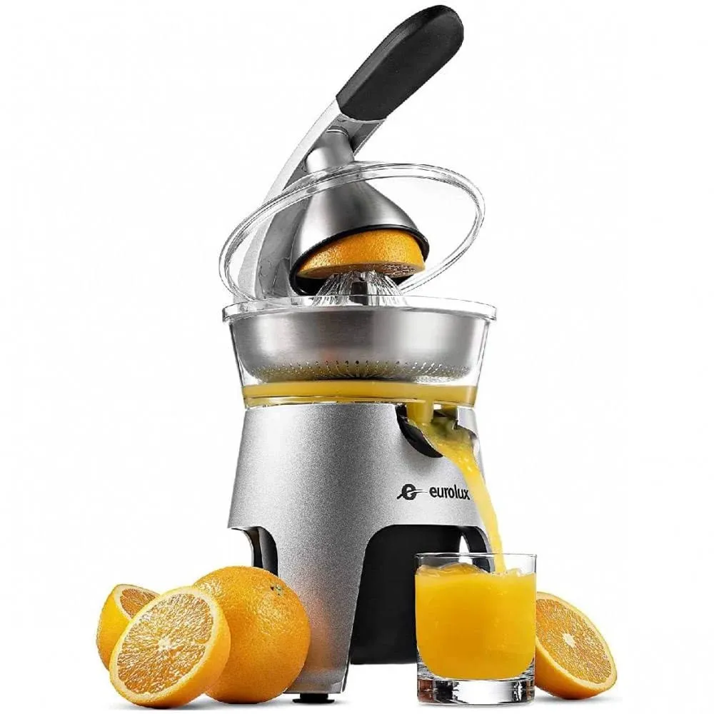 Eurolux Electric Orange Juicer Squeezer | Pro Stainless Steel Citrus Juicer with Soft Grip Handle for Effortless Juicing, Also Fits Lime & Grapefruit