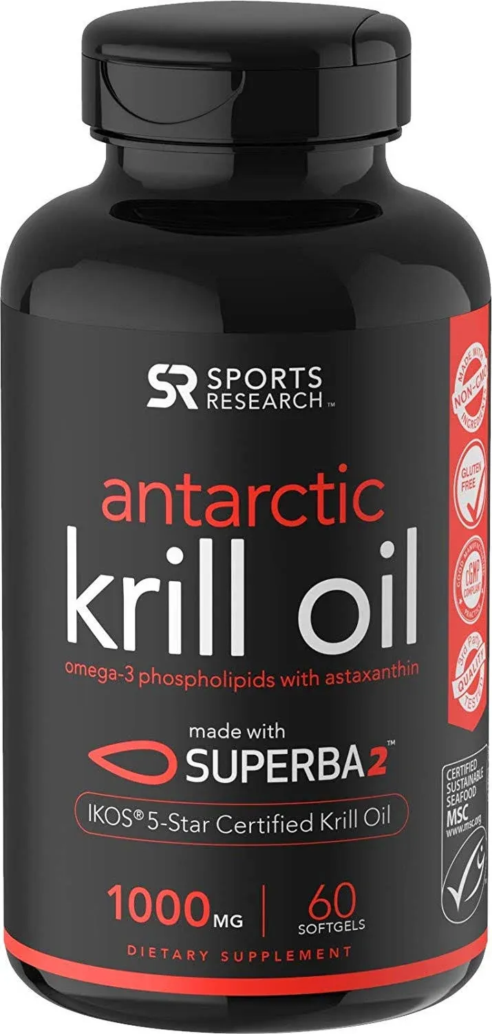 Sports Research Antarctic Krill Oil with Astaxanthin 1000 MG 60 Softgels