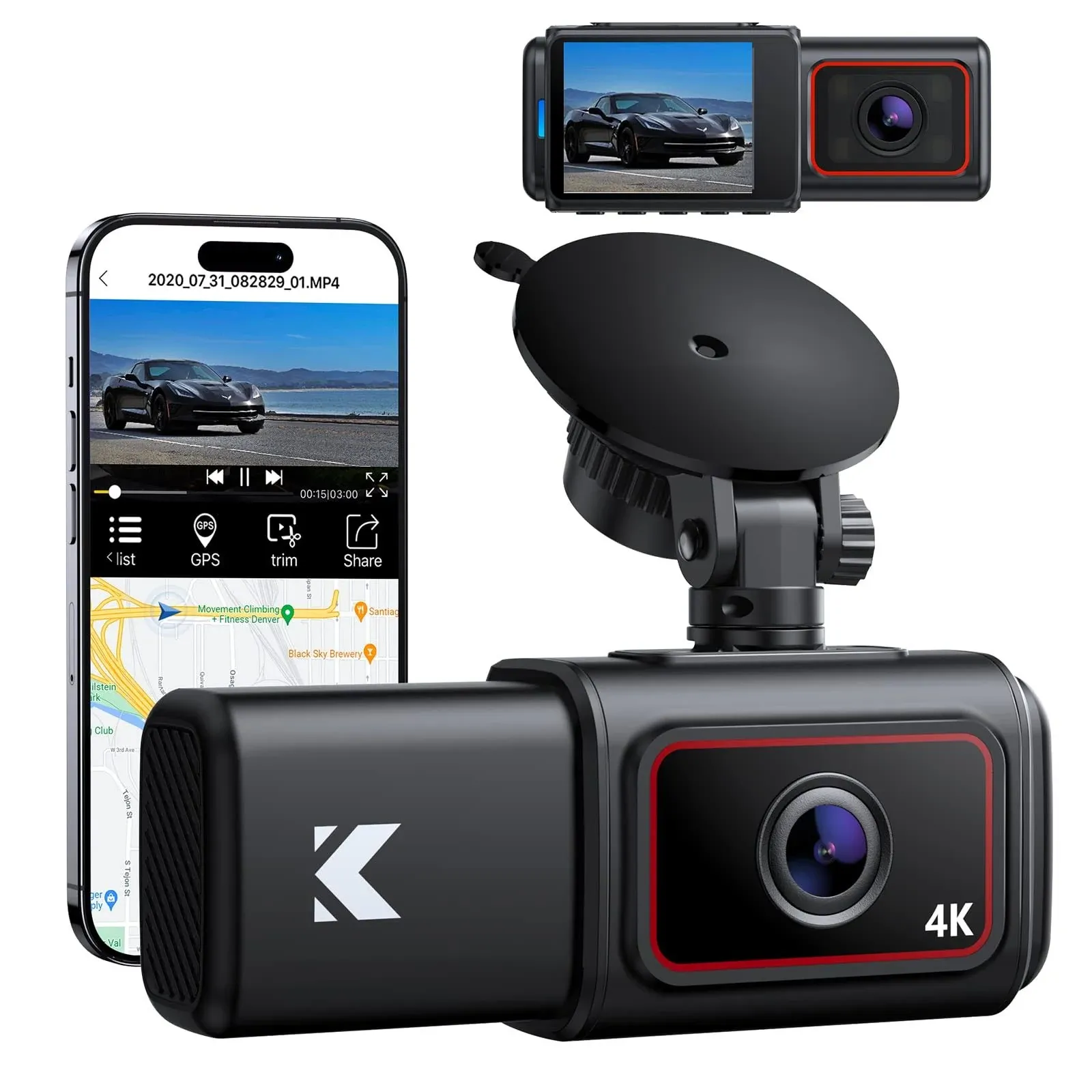 Kingslim D6 4K Dual Dash Cam - WiFi & GPS Front and Inside Uber Car Camera with ...