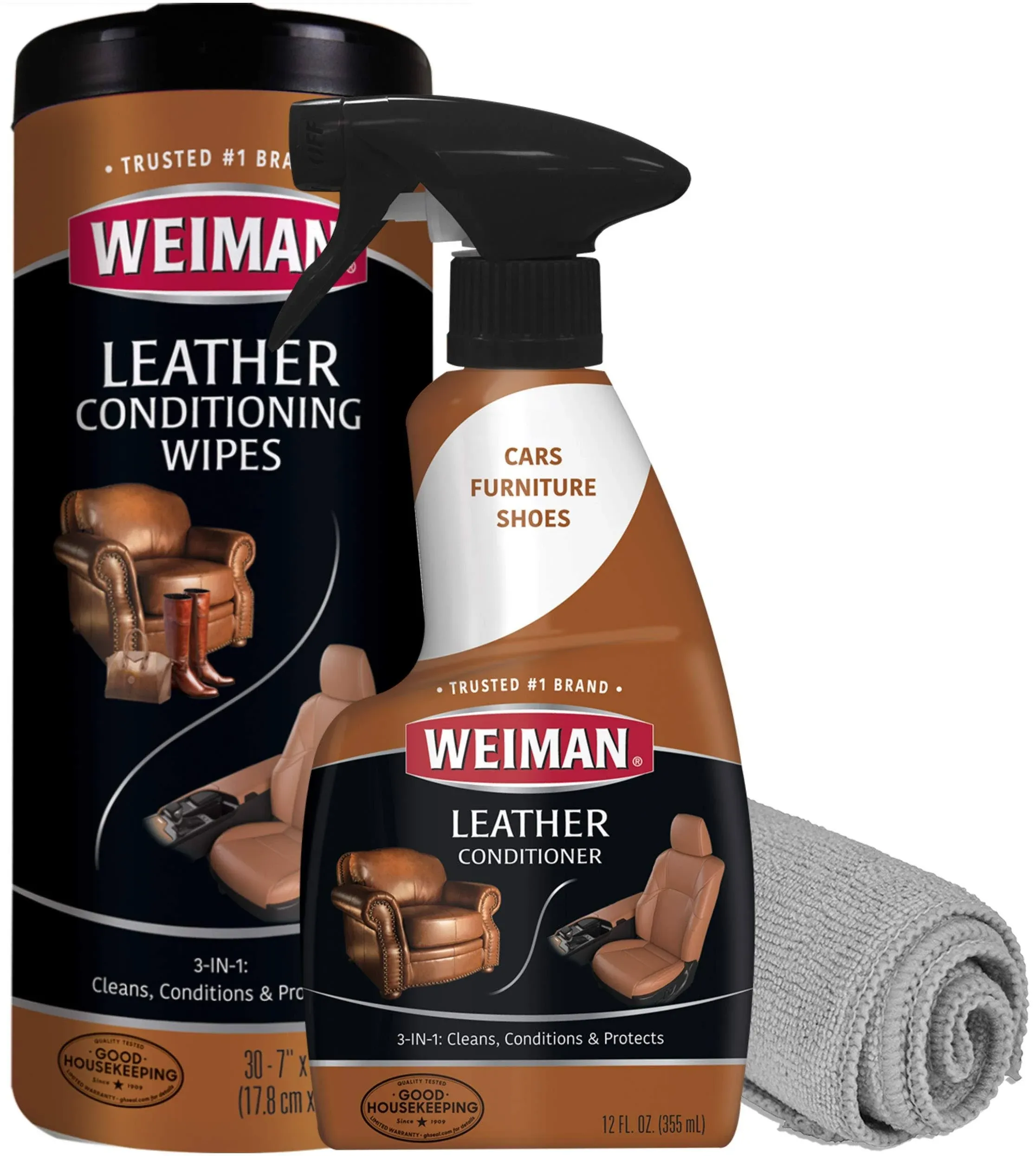 Weiman Leather Cleaner and Conditioner for Furniture - 12 Ounce - 2 Pack - Ultra Violet Protection Help Prevent Cracking or Fading of Leather Couches, Car Seats, Shoes, Purses