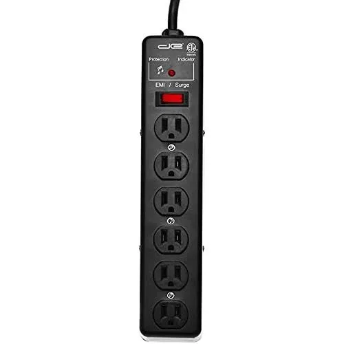 Digital Energy EMI Sound Filter/Noise Reducer - 8 Foot Long 14/3 Cable - 6 Outlet Metal Studio Surge Protector Power Strip | 1200 Joule, Heavy Duty Construction