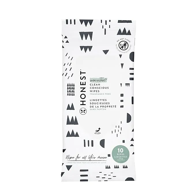 The Honest Company Clean Conscious Unscented Wipes | Over 99% Water, Compostable, Plant-Based, Baby Wipes | Hypoallergenic for Sensitive Skin, EWG Verified | Pattern Play, 10 Count