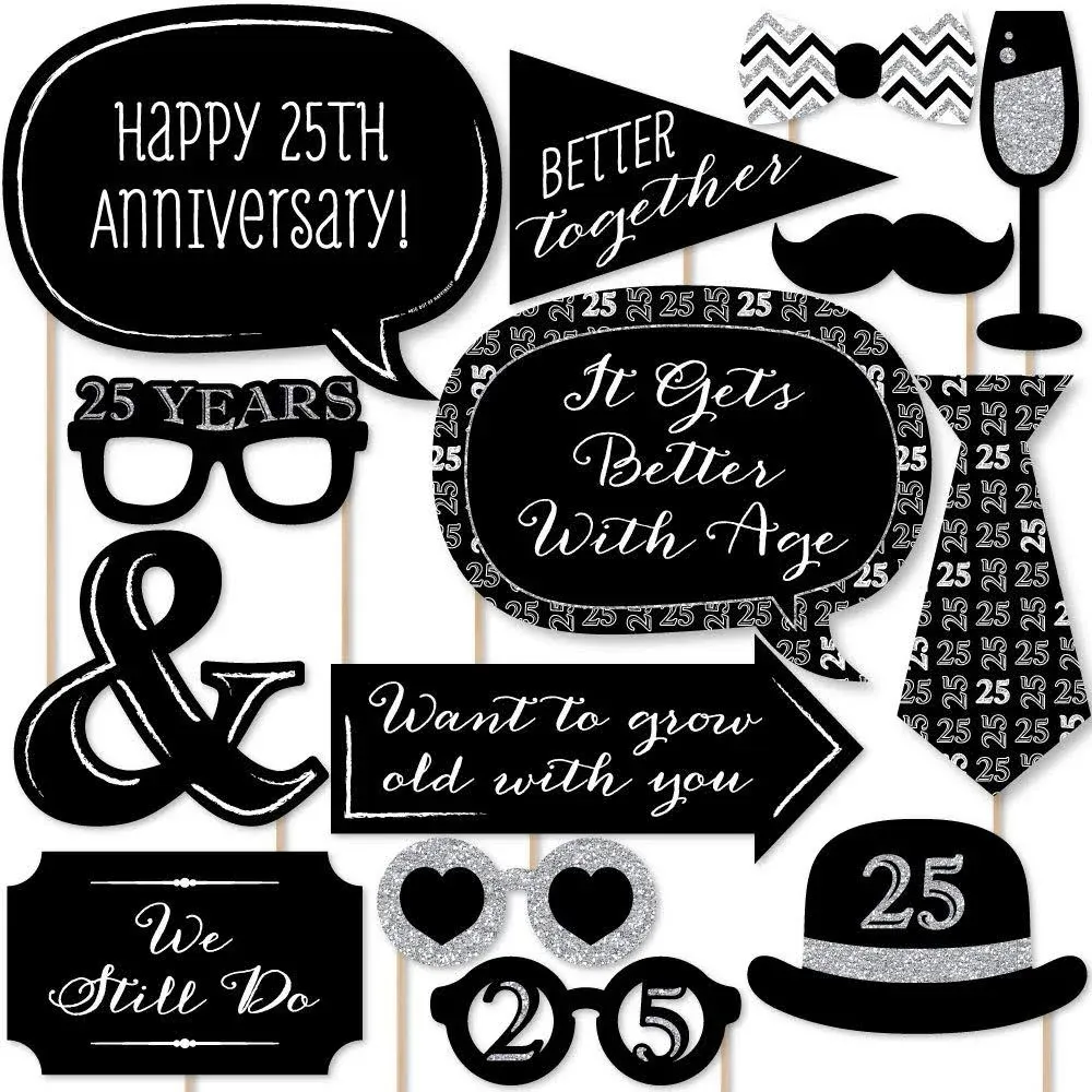 25th Anniversary - Photo Booth Props Kit - 20 Count