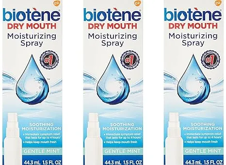 Biotene Gentle Mint Moisturizing Mouth Spray, Sugar-Free, for Dry Mouth and Fresh Breath, 1.5 Fl Oz (Pack of 3)