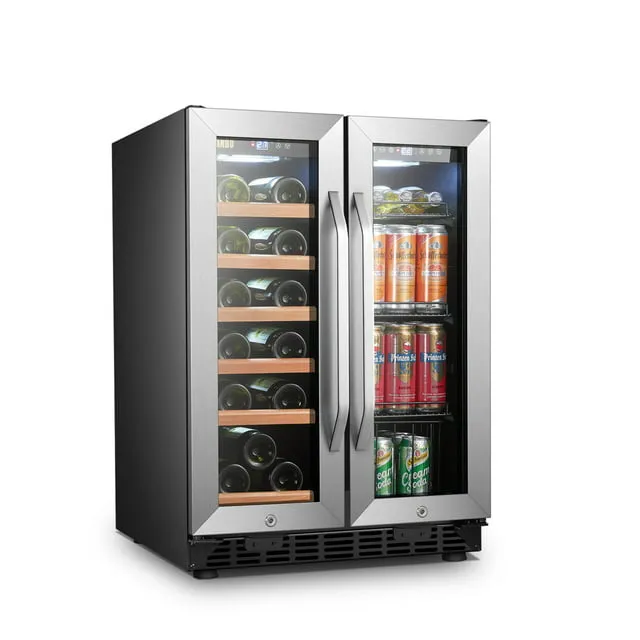 LANBO 23.4-in W 18-Bottle Capacity Black, Stainless Steel Dual Zone Cooling Built-In /freestanding Wine Cooler