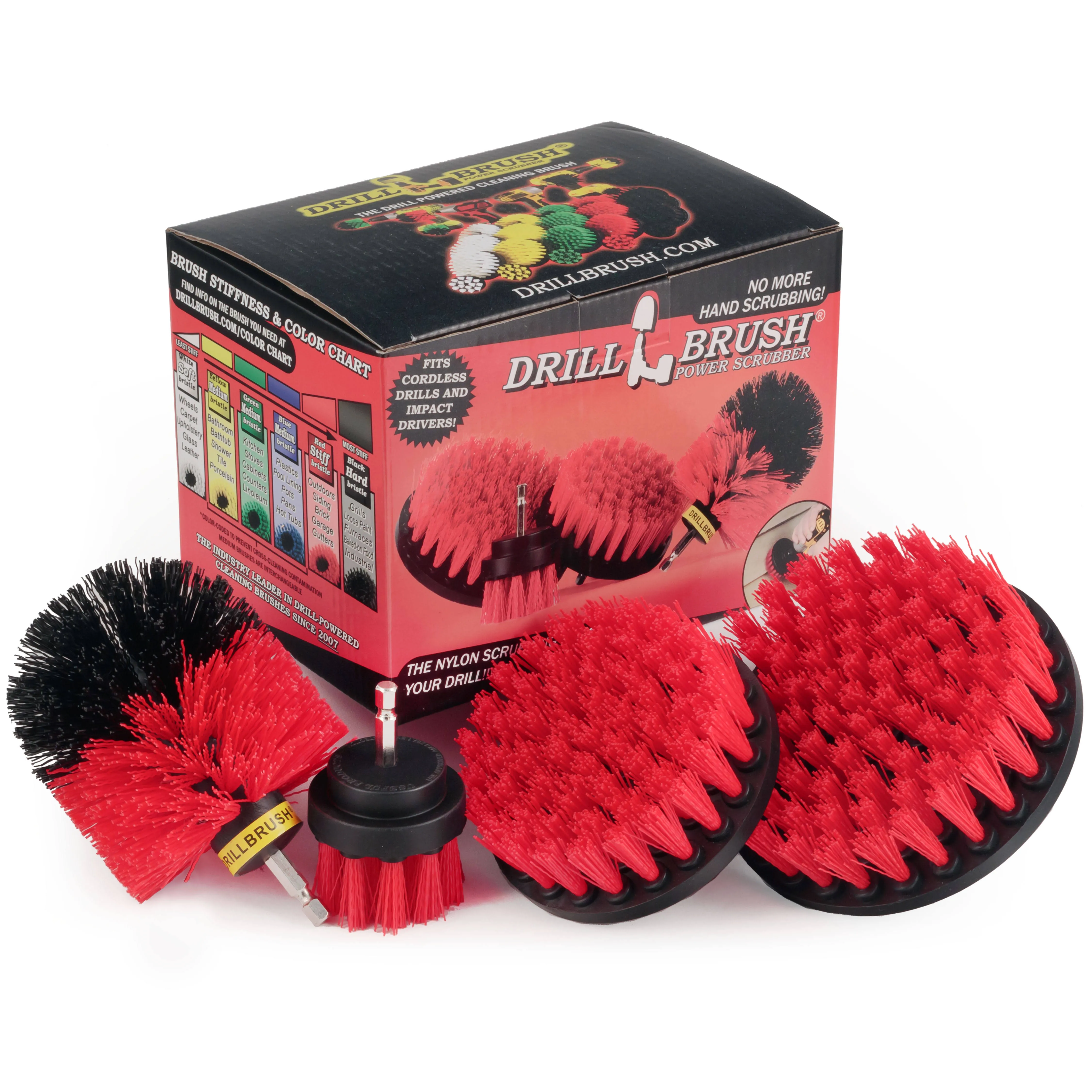 Drillbrush Stiff Bristle 4 Piece Drill Brush Nylon Cordless Drill Powered ...