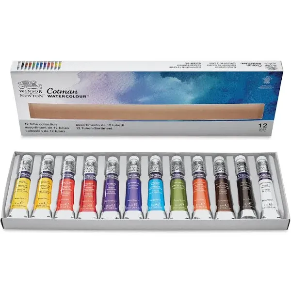 Winsor &amp; Newton Cotman Water Colour Paint, Set of 12, 8ml Tubes