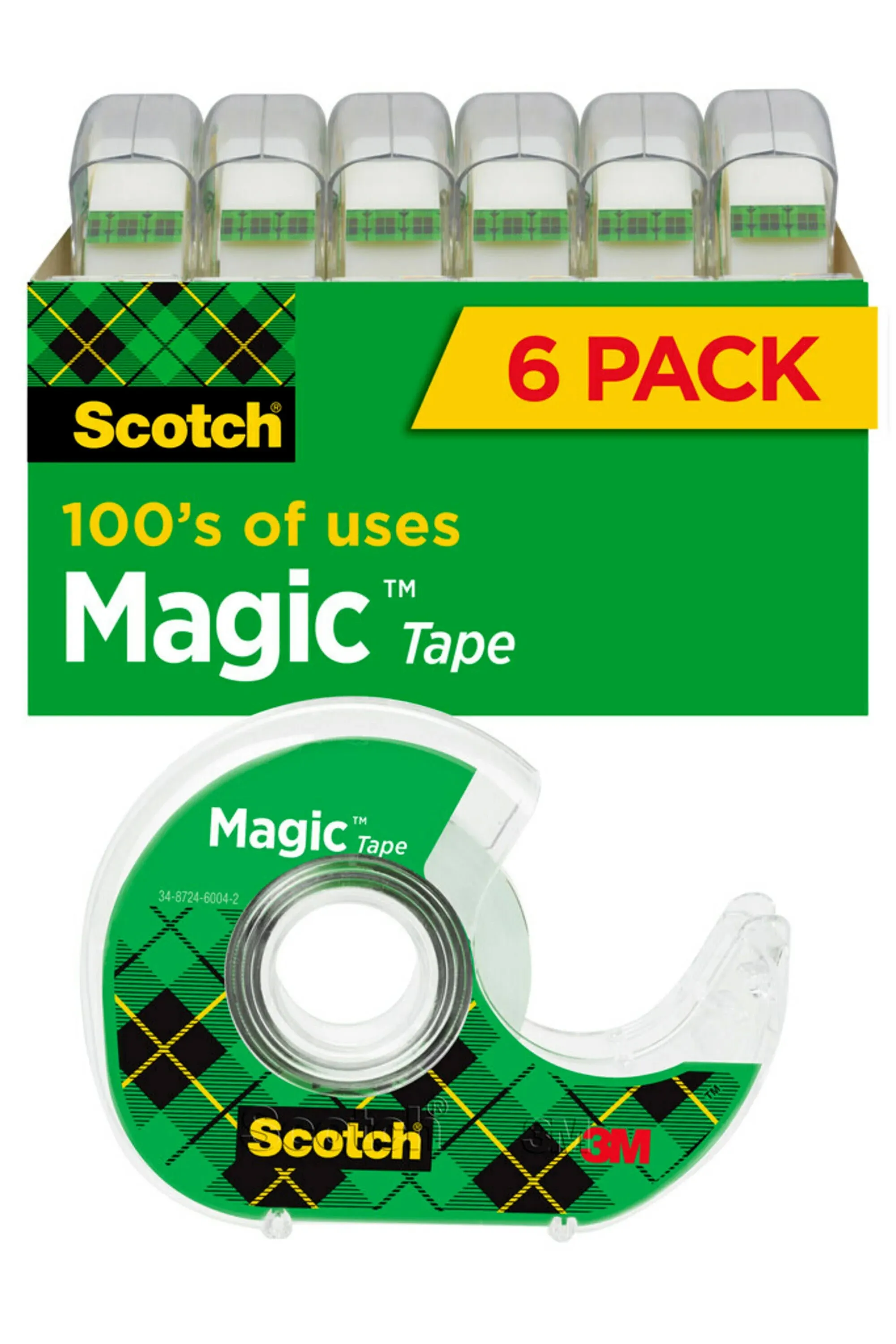 3M Scotch Magic Office Tape with Dispenser, 3/4" x 650" - 6 pack