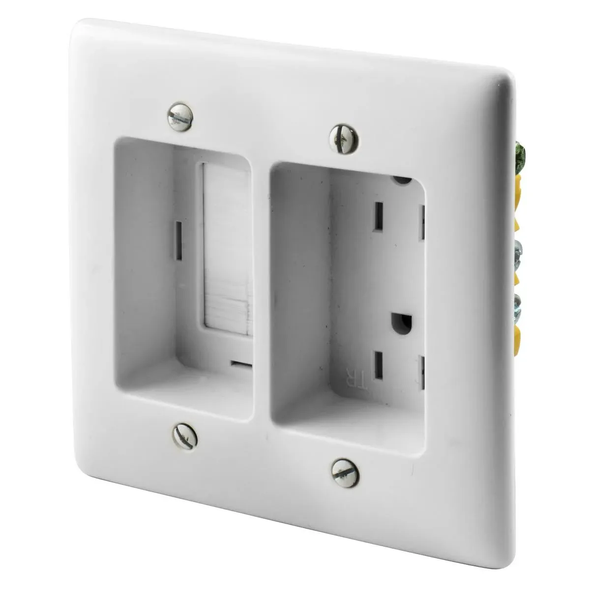 Bryant Electric RR1512W 2-Gang Recessed TV Connection Outlet Plate with 15 Amp