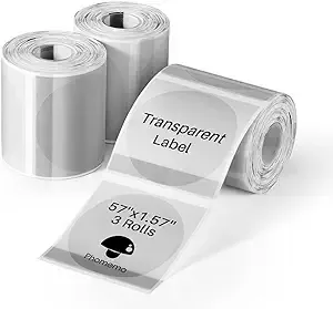 [3x180 pcs] Circle Transparent Thermal Label Paper, Phomemo M110/M220/M120/M200/M221/M150 Label Printer Round Label, Self-Adhesive Thermal Printer Paper, 1.57"x1.57"(40x40mm) 180 Labels/Roll, Clear