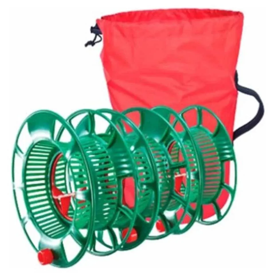 GloriousGifts Green Plastic Christmas Light Reels with Red Storage Bag