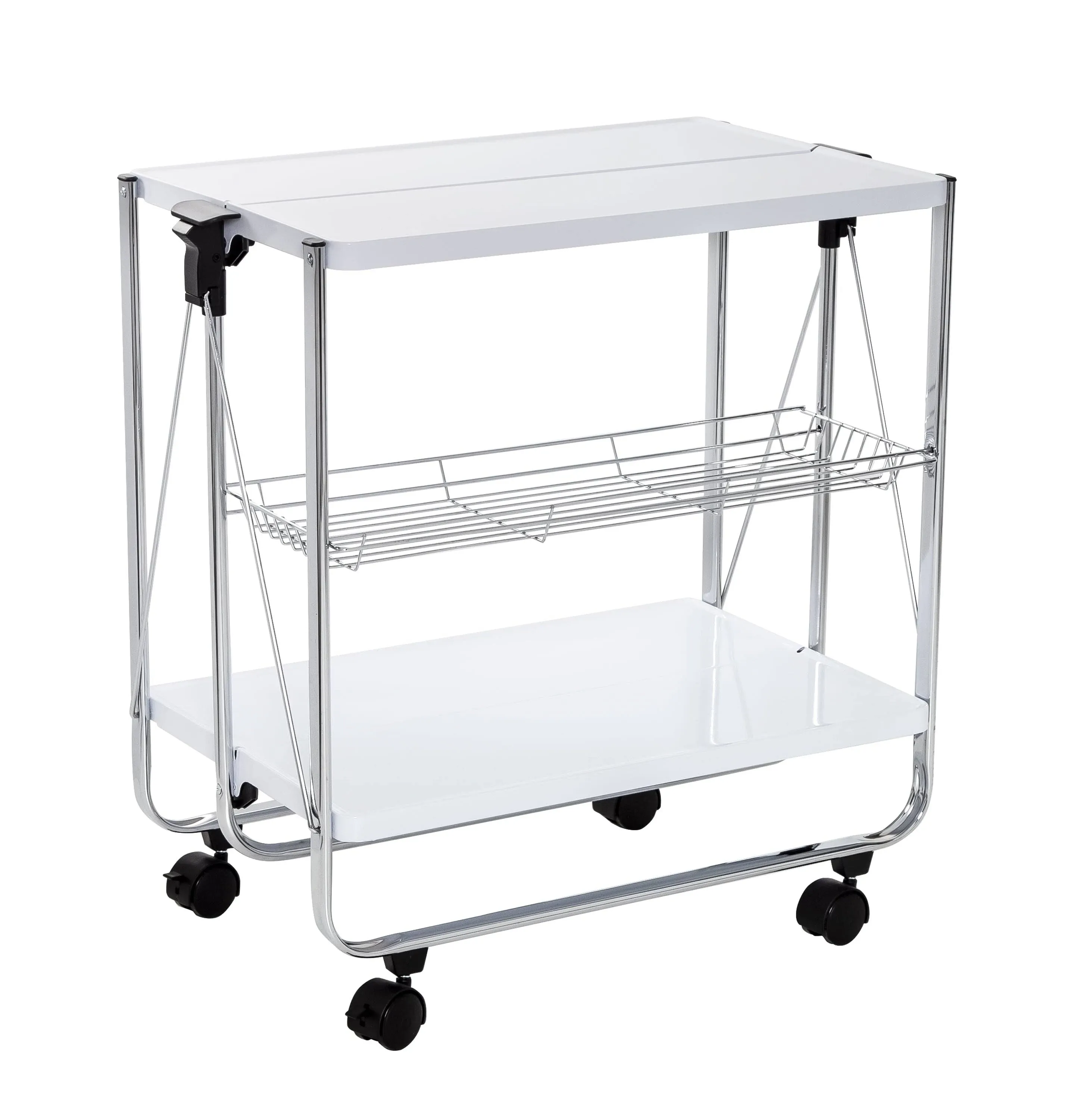 Honey-Can-Do Foldable Kitchen Cart, White/Chrome