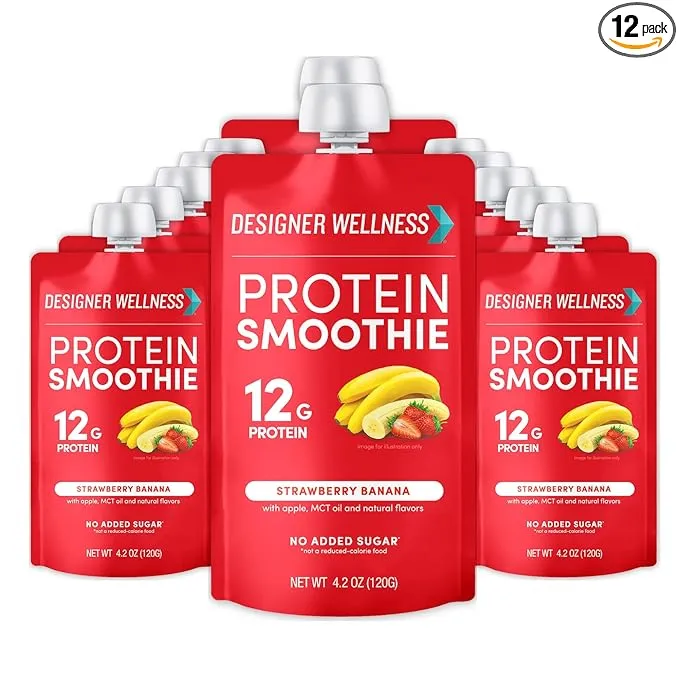 Designer Wellness Protein Smoothie, 12 Count Super Fruits Variety, Real Fruit, 12g Protein, Low Carb, Zero Added Sugar, Gluten-Free