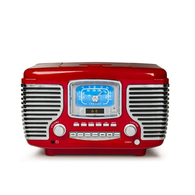 Crosley CR612B-RE Corsair Tabletop AM/FM Bluetooth Radio with CD Player and Dual Alarm Clock, RedCrosley CR612B-RE Corsair Tabletop AM/FM Bluetooth…