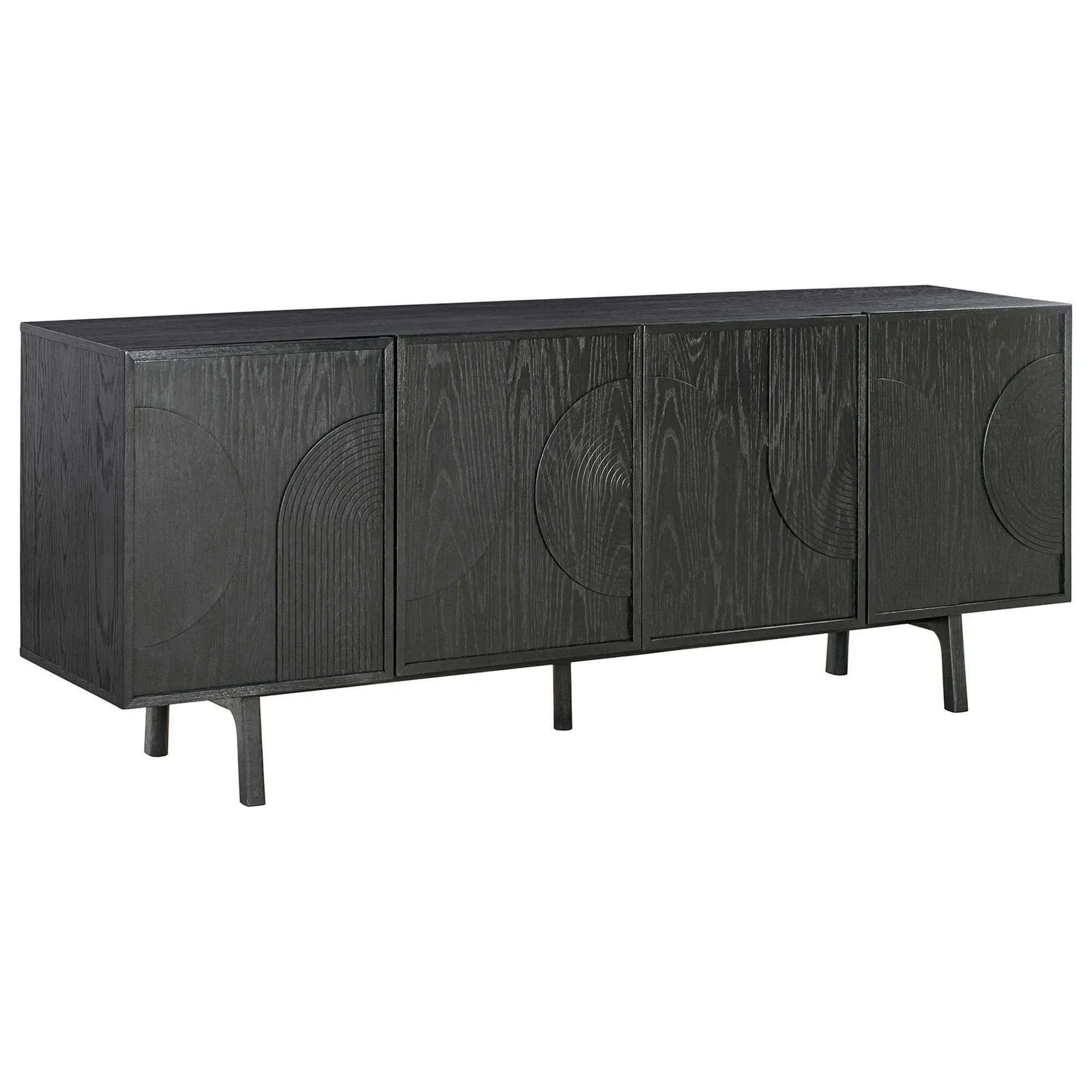 Armen Living Holland Modern 4 Door Sideboard Buffet Cabinet, Black Brushed Oak Wood