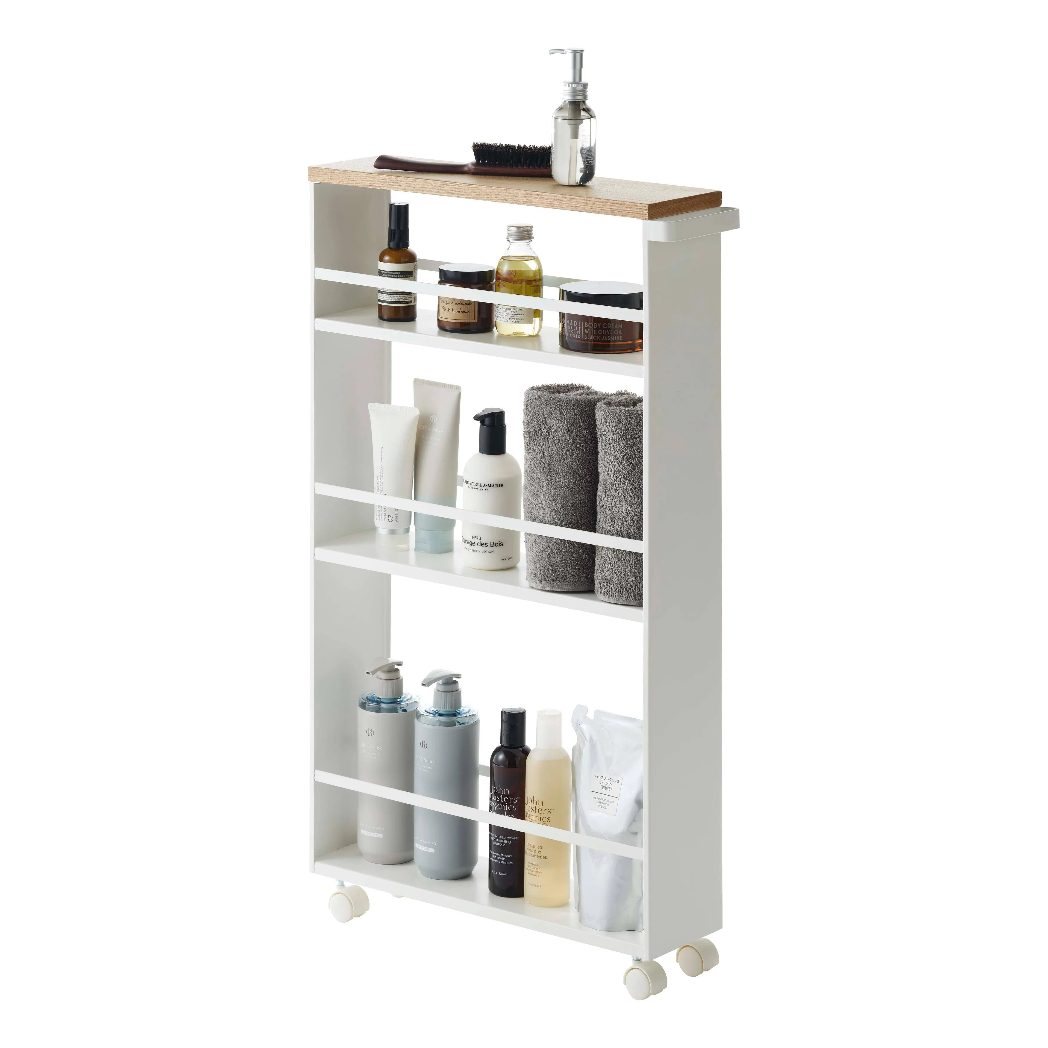 Yamazaki Tower Rolling Slim Storage Cart - White