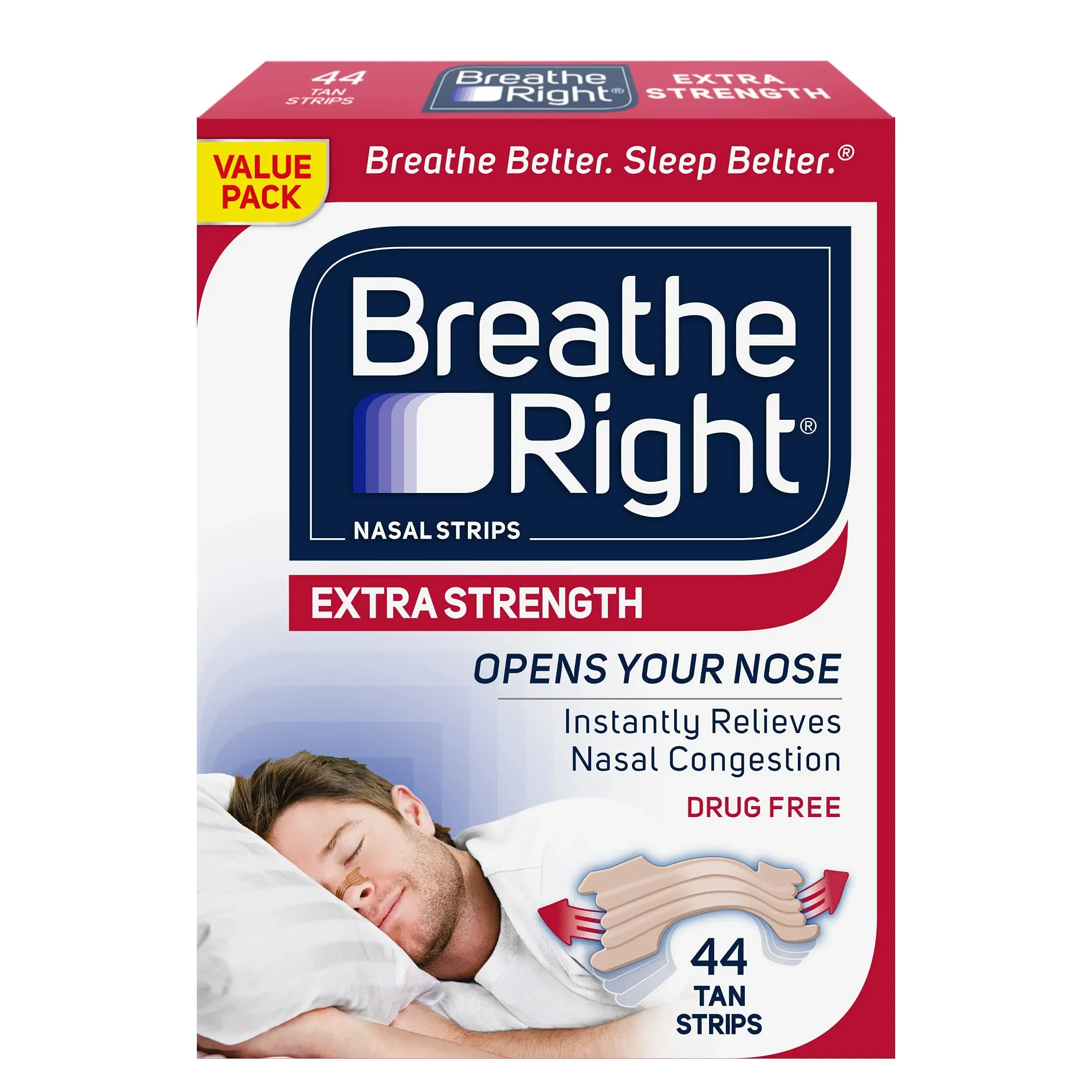 Breathe Right Nasal Strips, Extra Strength, Tan, Value Pack - 44 nasal strips