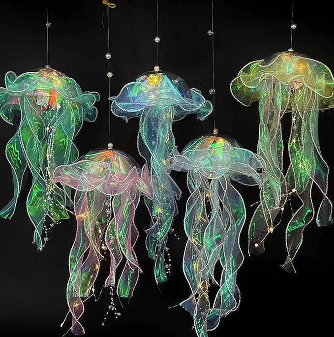 Jellyfish Light Hanging Decor - 5pcs Jelly Fish Lamp Ceiling Decor Under The Sea Party Decorations Ocean Little Mermaid Theme Birthday Jellyfish Decor