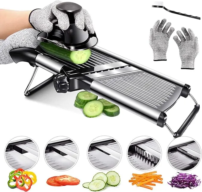 Masthome Mandoline Food Slicer Adjustable Thickness for Cheese Fruits Vegetables Stainless Steel Food Cutter Slicer Dicer with Extra Brush and Blade Guard for Kitchen