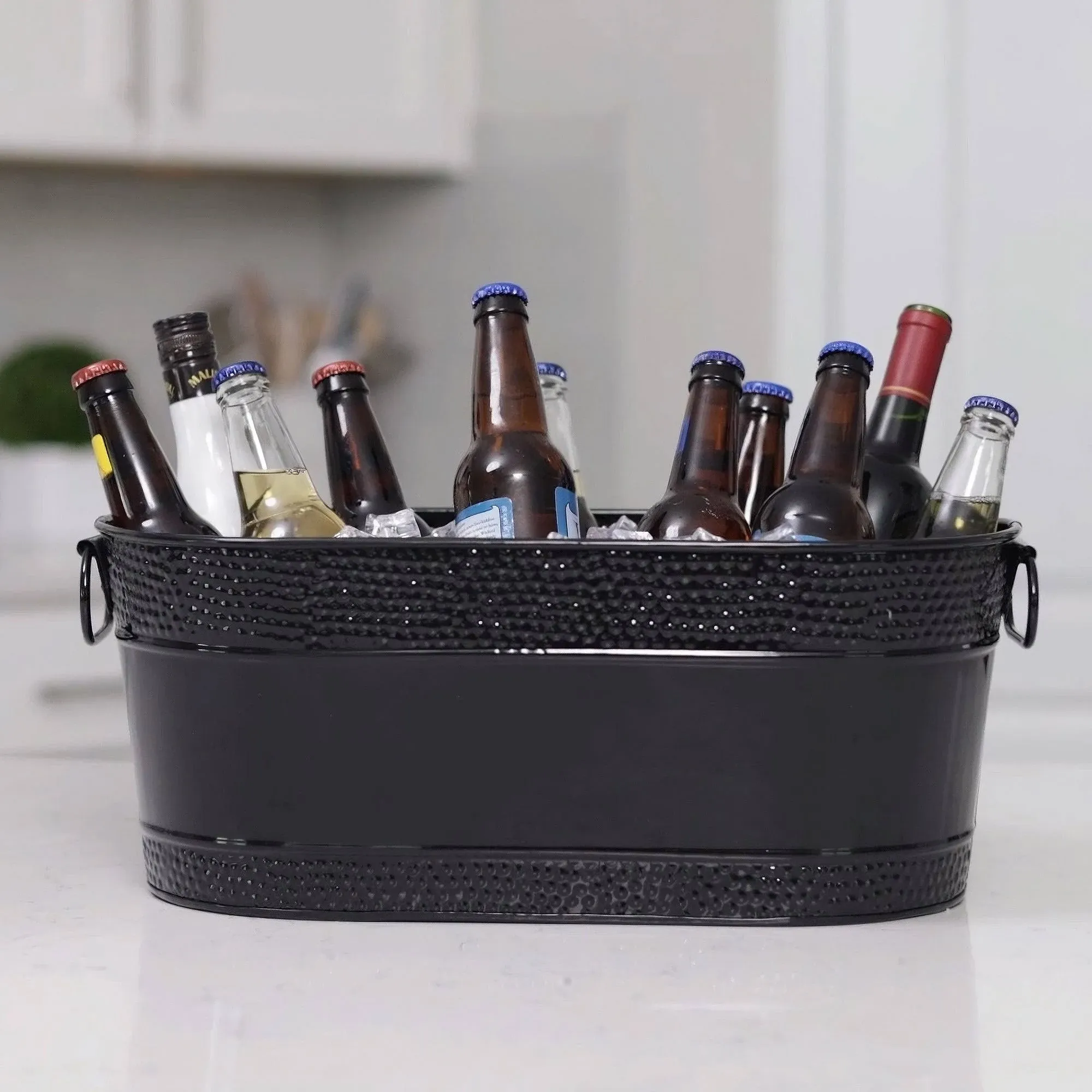 BREKX Colt Black Hammered Galvanized Beverage Tub Ice and Drink Bucket with ...