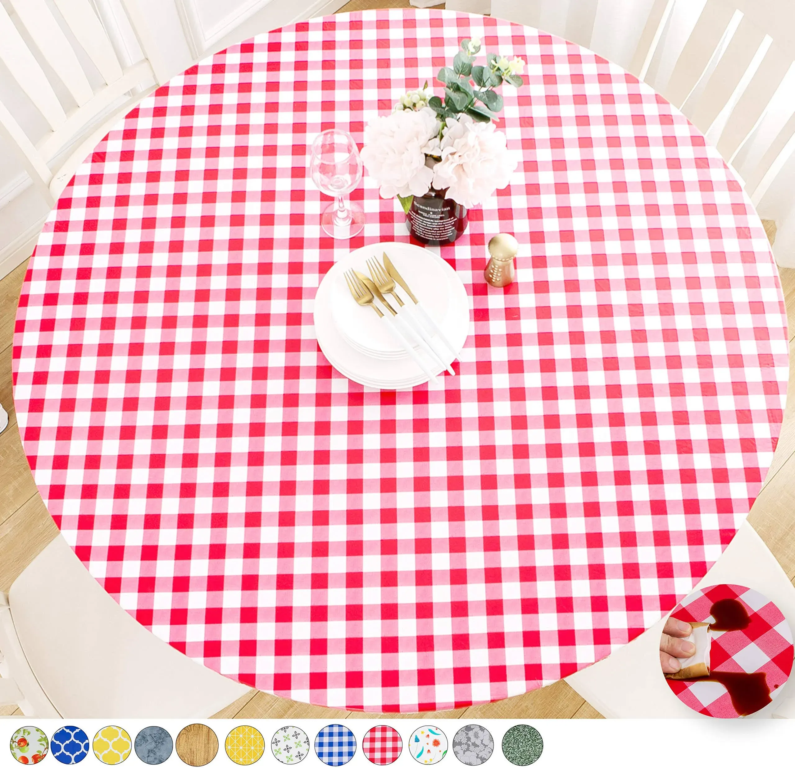 Rally Home Goods Indoor Outdoor Patio Round Fitted Vinyl Tablecloth, Flannel ...