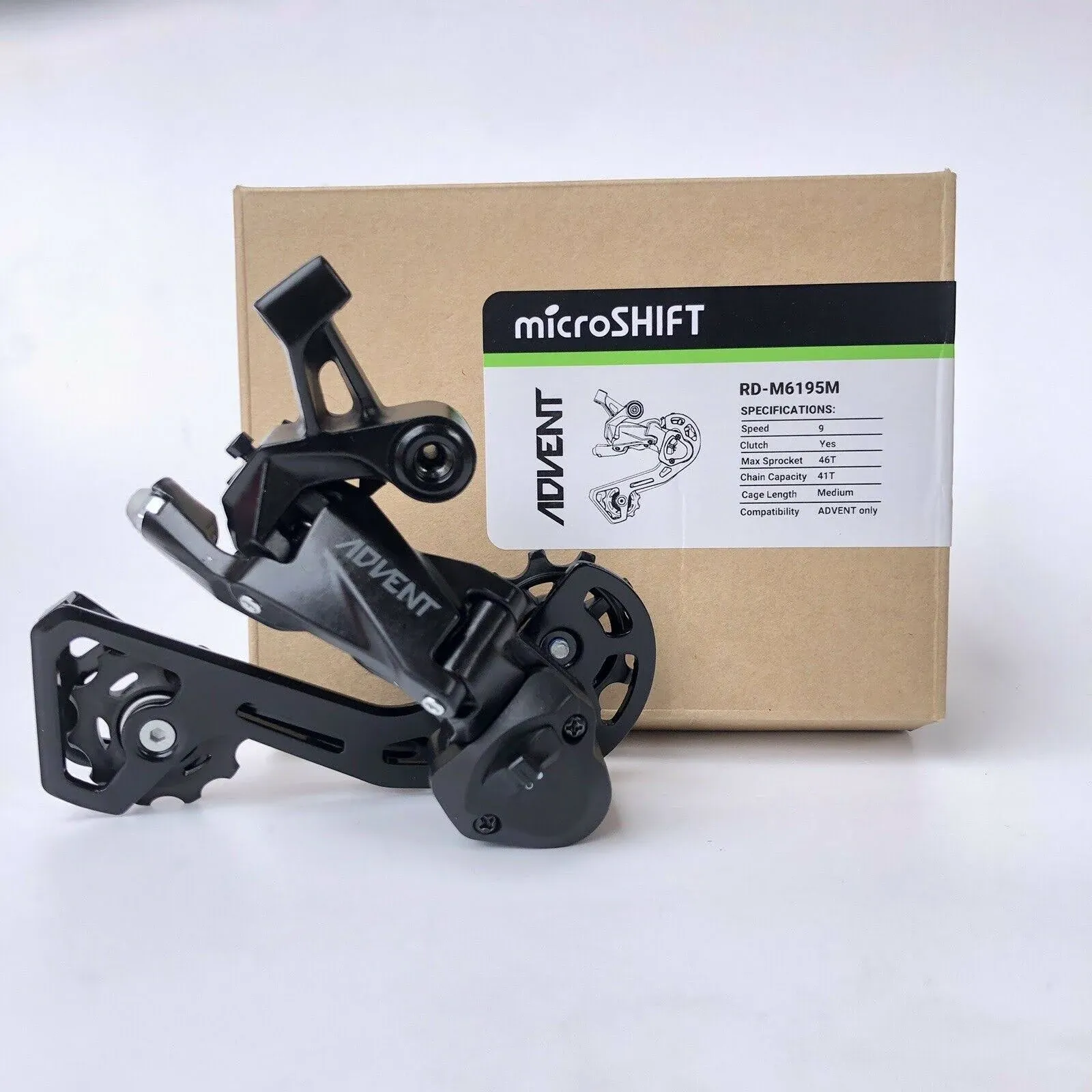 microSHIFT ADVENT Rear Derailleur - 9 Speed Medium Cage Black With Clutch